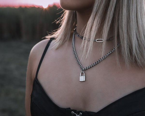 Lock Chain Necklace in Silver