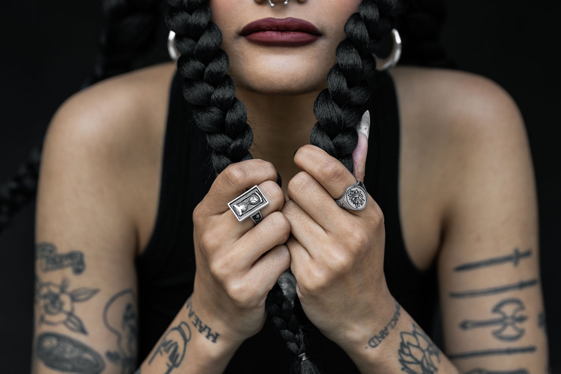 Model Wearing Silver Fashion Rings