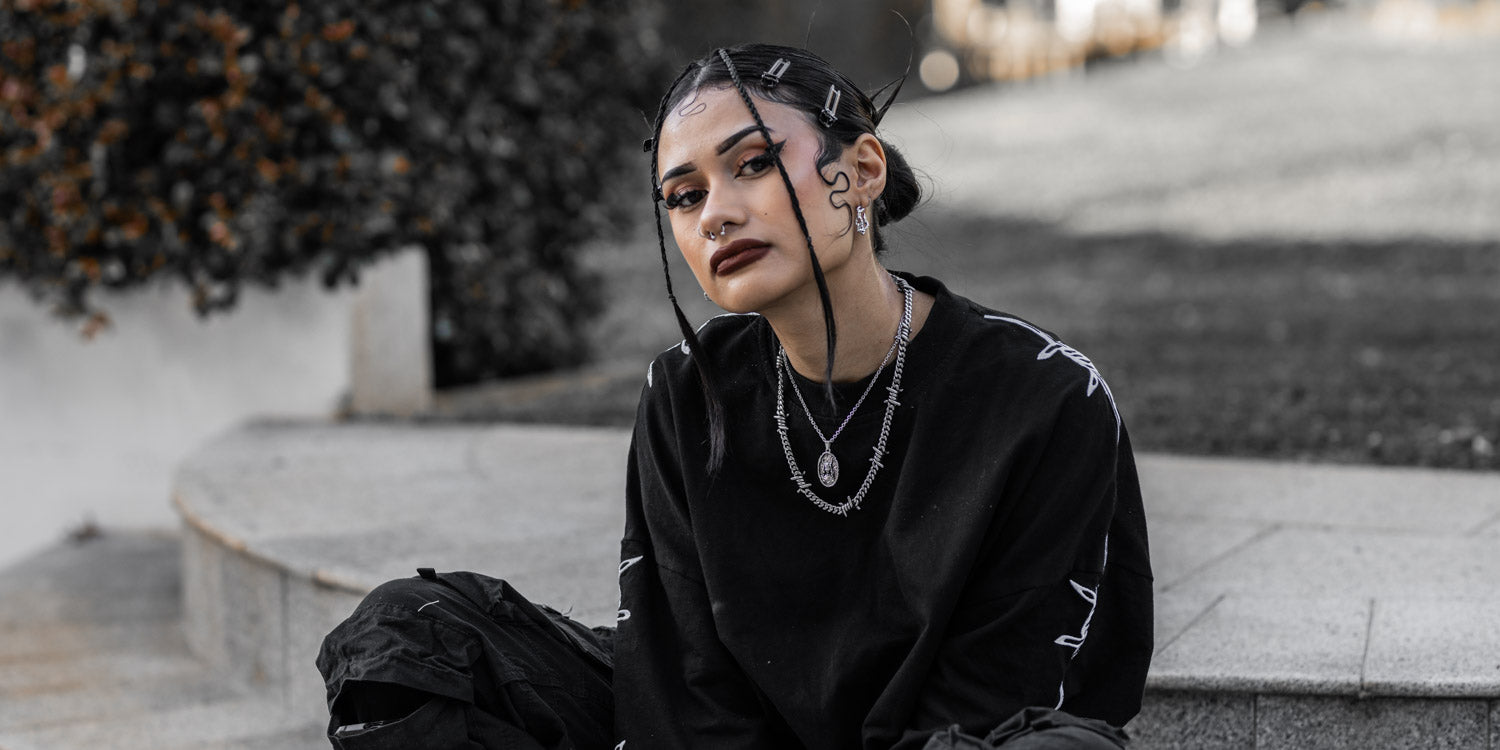 female model with punk rock jewelry