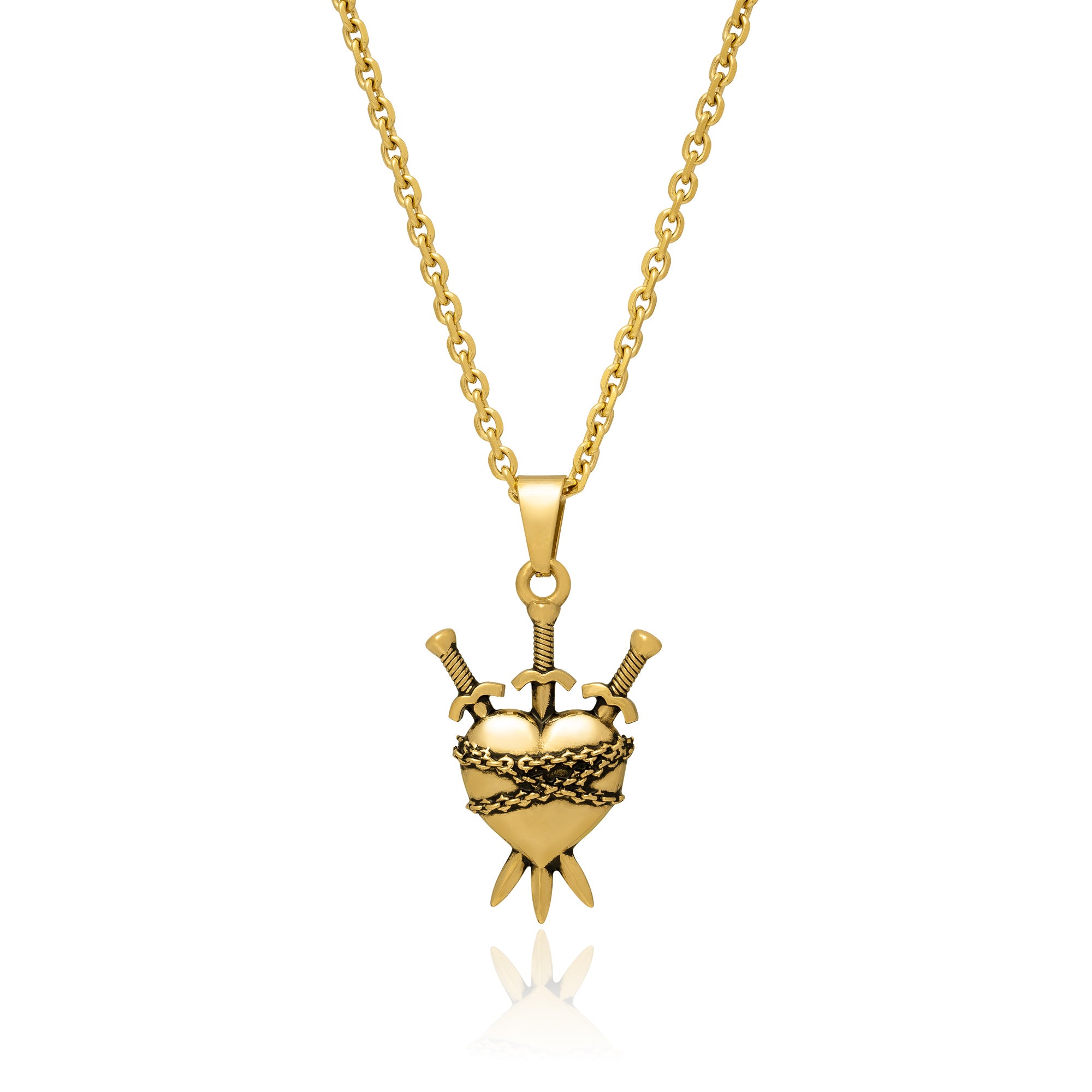 Sword heart charm necklace chain in gold