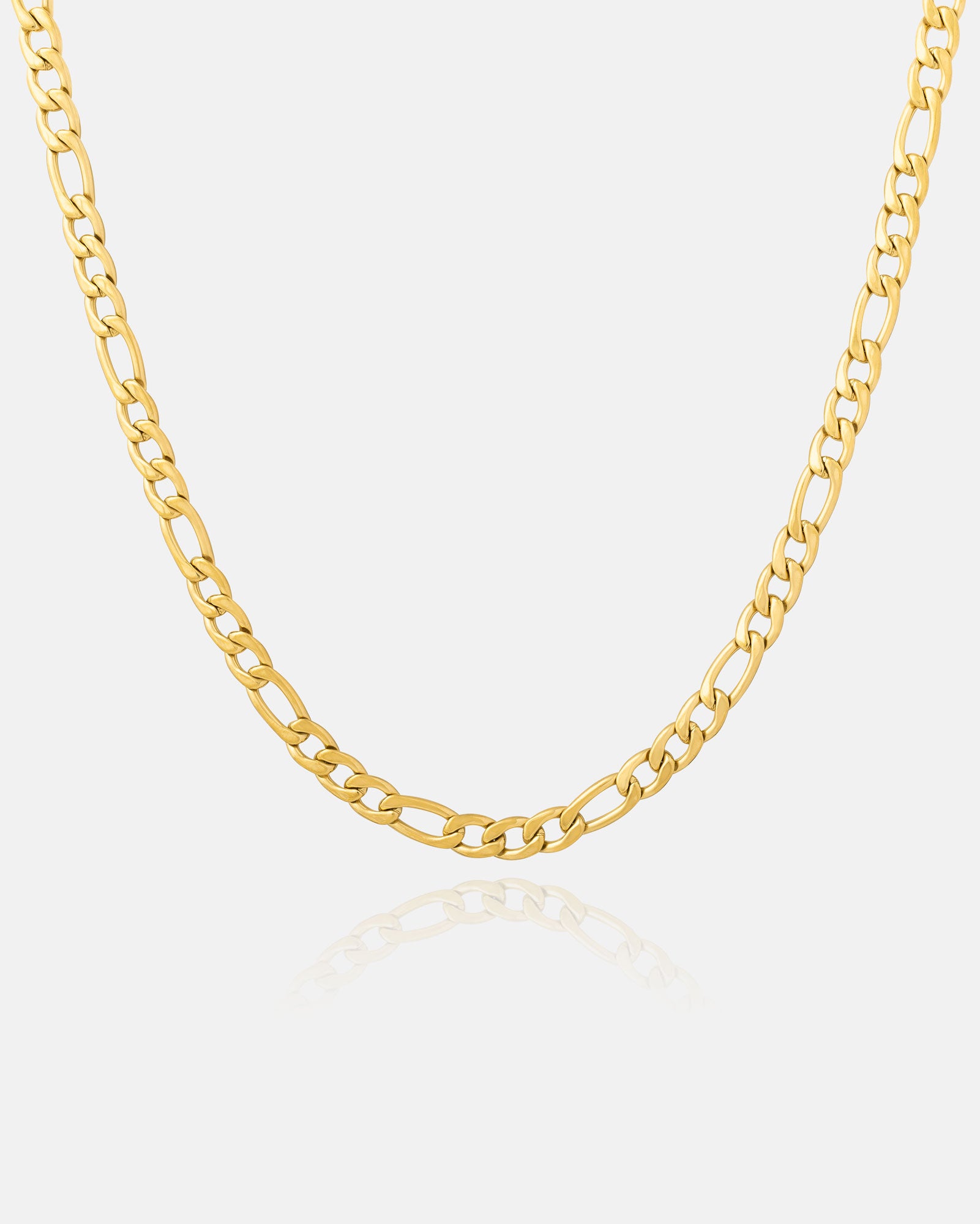 Figaro link chain necklace in gold on white background