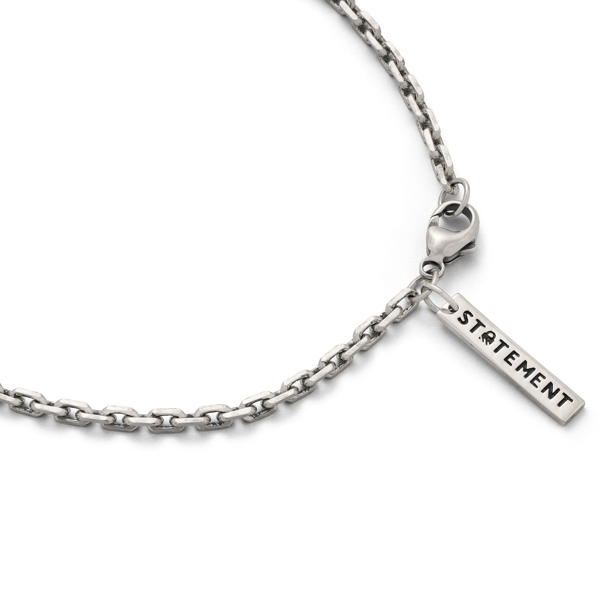925 sterling silver 3mm cable chain with STATEMENT engraved on logo tag