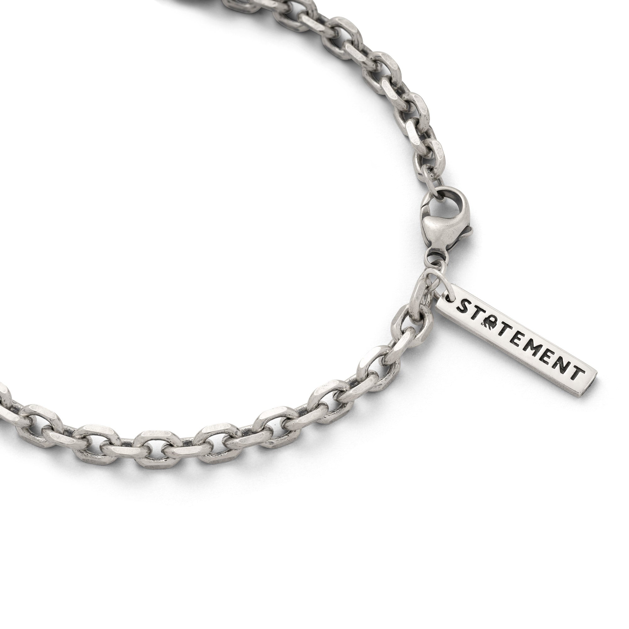 sterling silver cable chain 4.5mm width with STATEMENT engraved on logo tag
