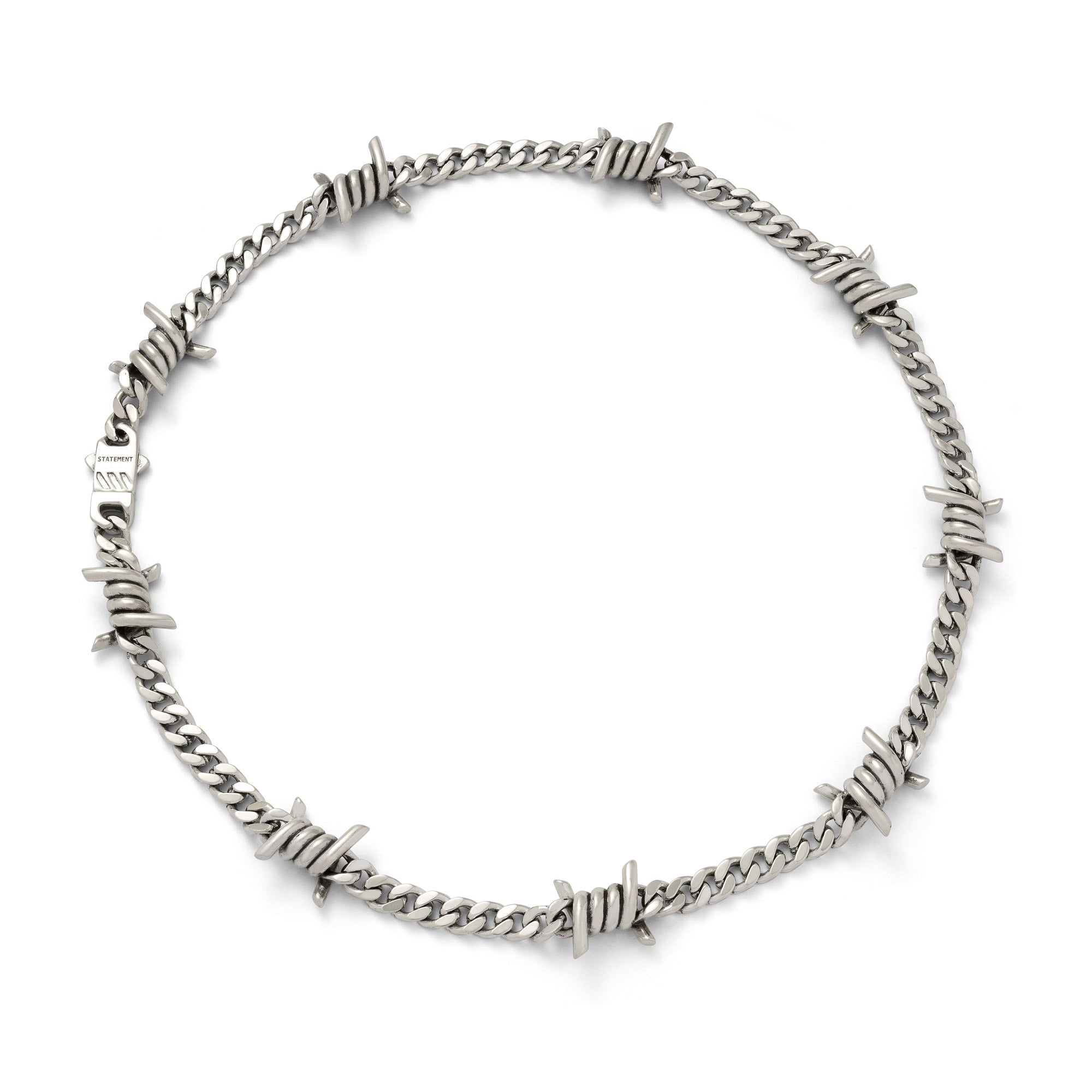 Sterling Silver 6mm Barbed wire chain on white background