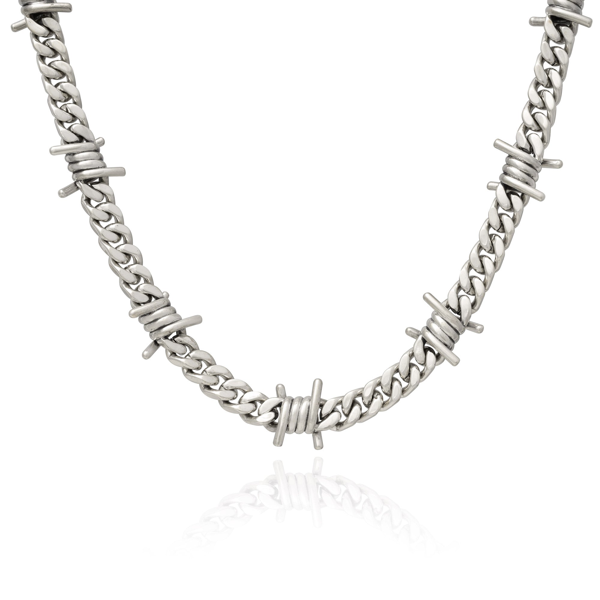 Sterling silver barbed wire cuban chain by statement