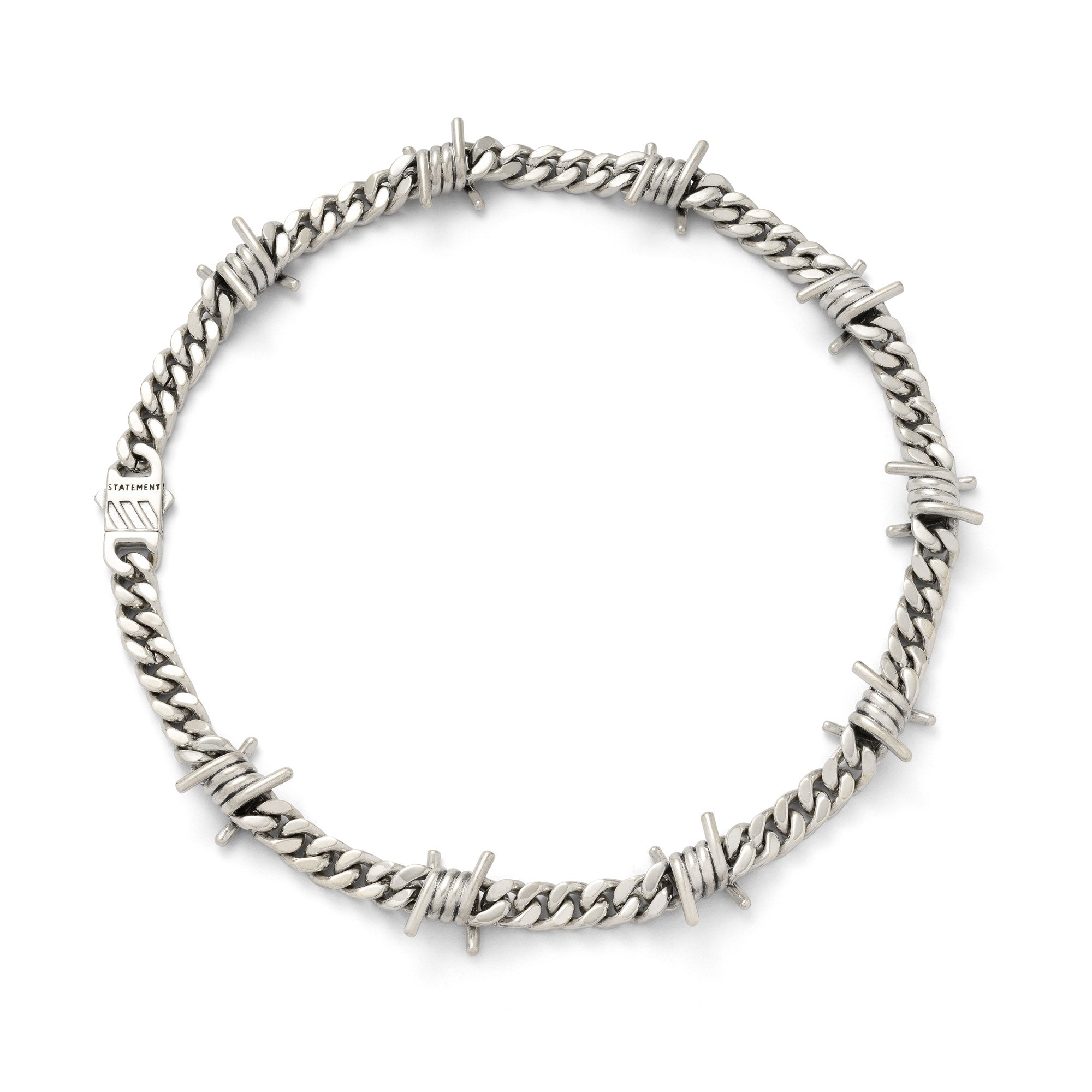 Sterling Silver 9mm Barbed wire chain, on white background