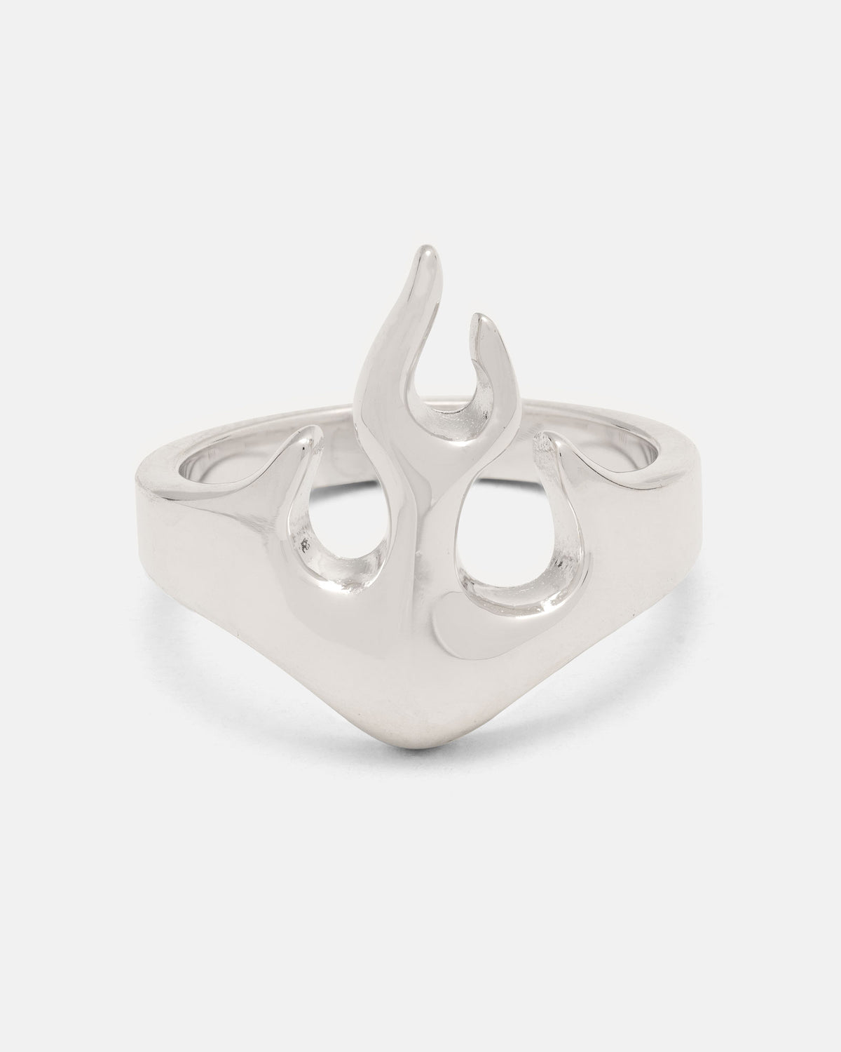 The Statement Collective 925 Sterling Silver Flame Ring features a flame-shaped design with smooth, flowing curves and a polished finish, expertly crafted from high-quality 925 sterling silver for a sleek and modern look.