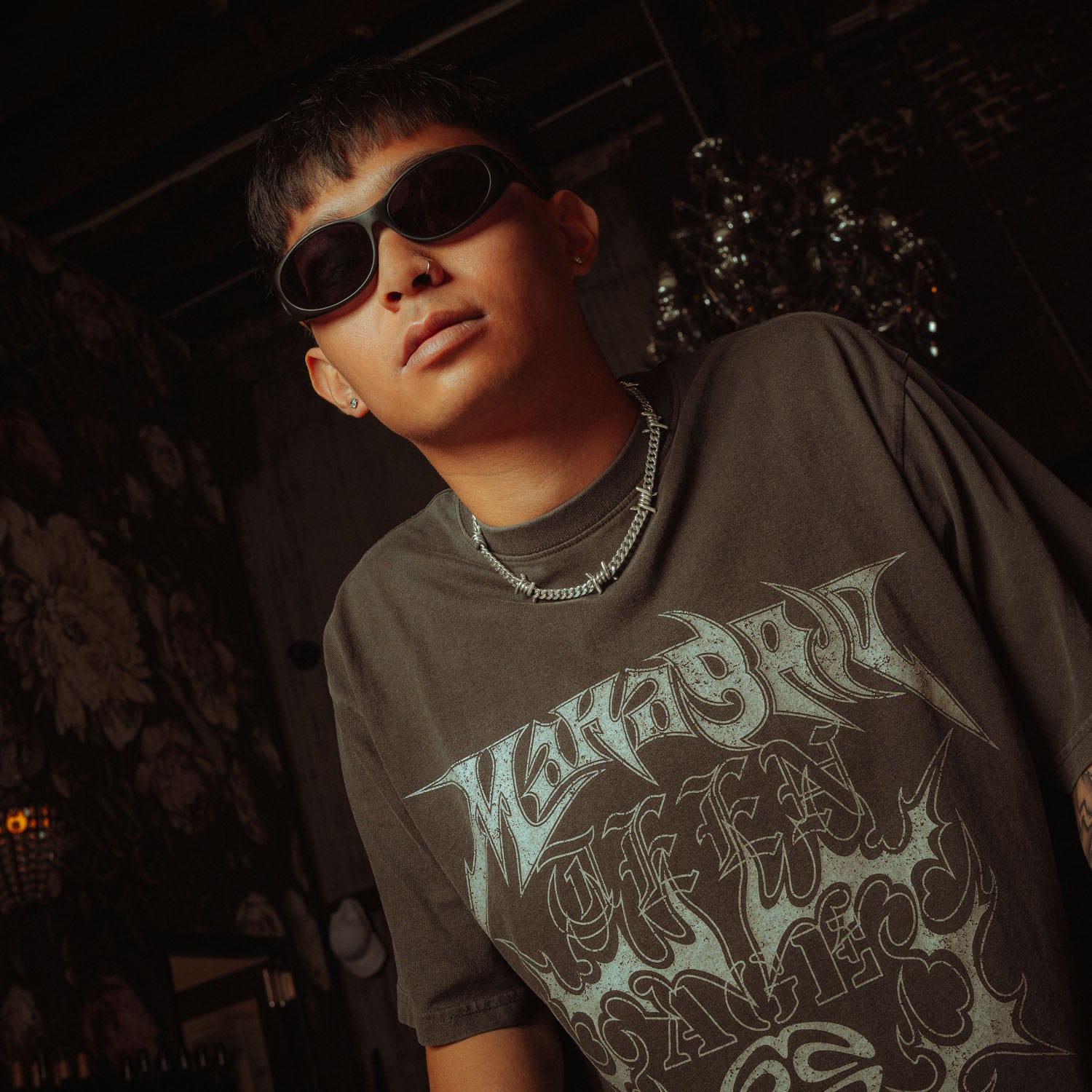 Sterling Silver 6mm Barbed wire chain on male model