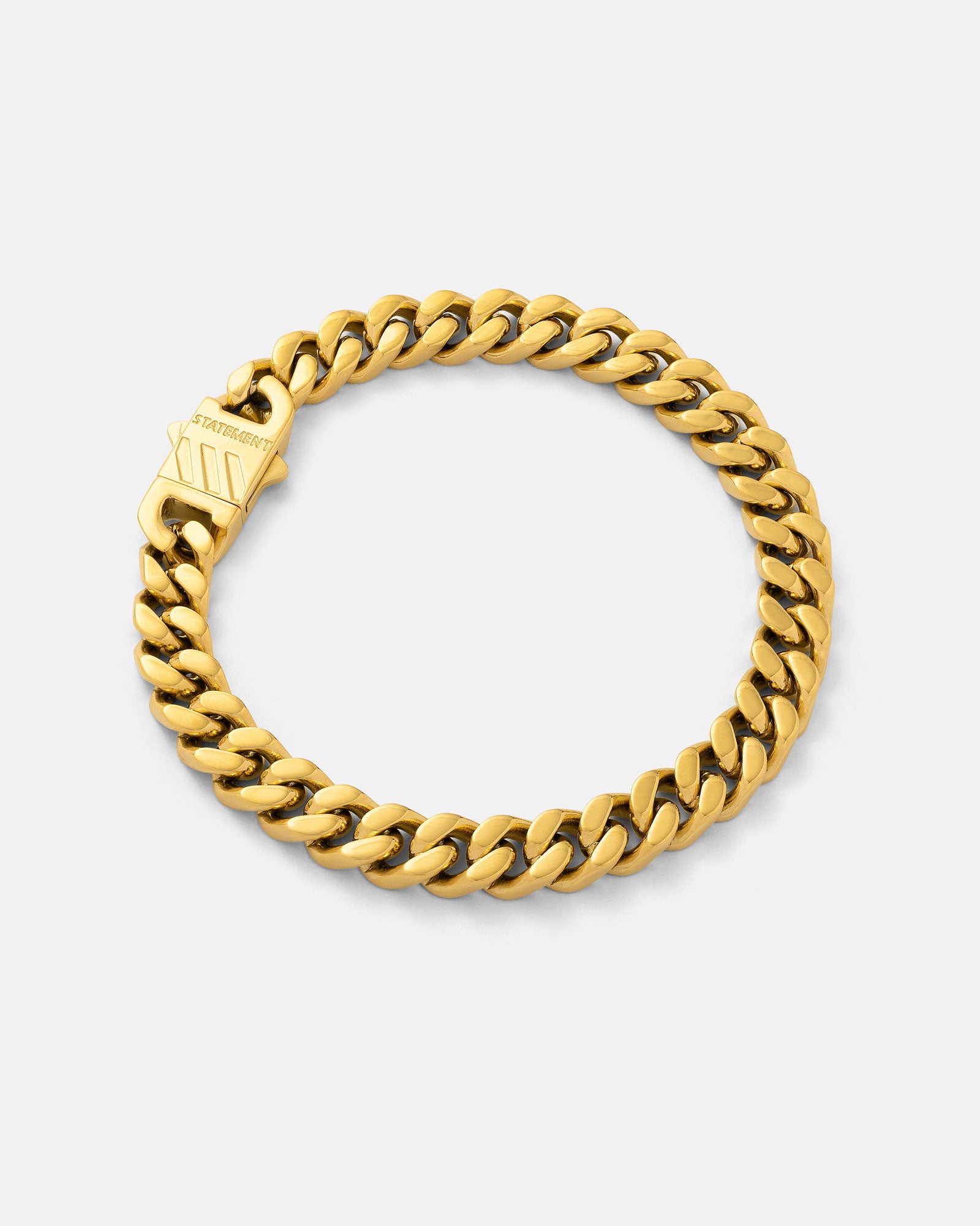 9mm cuban link bracelet by statement collective in gold on grey background
