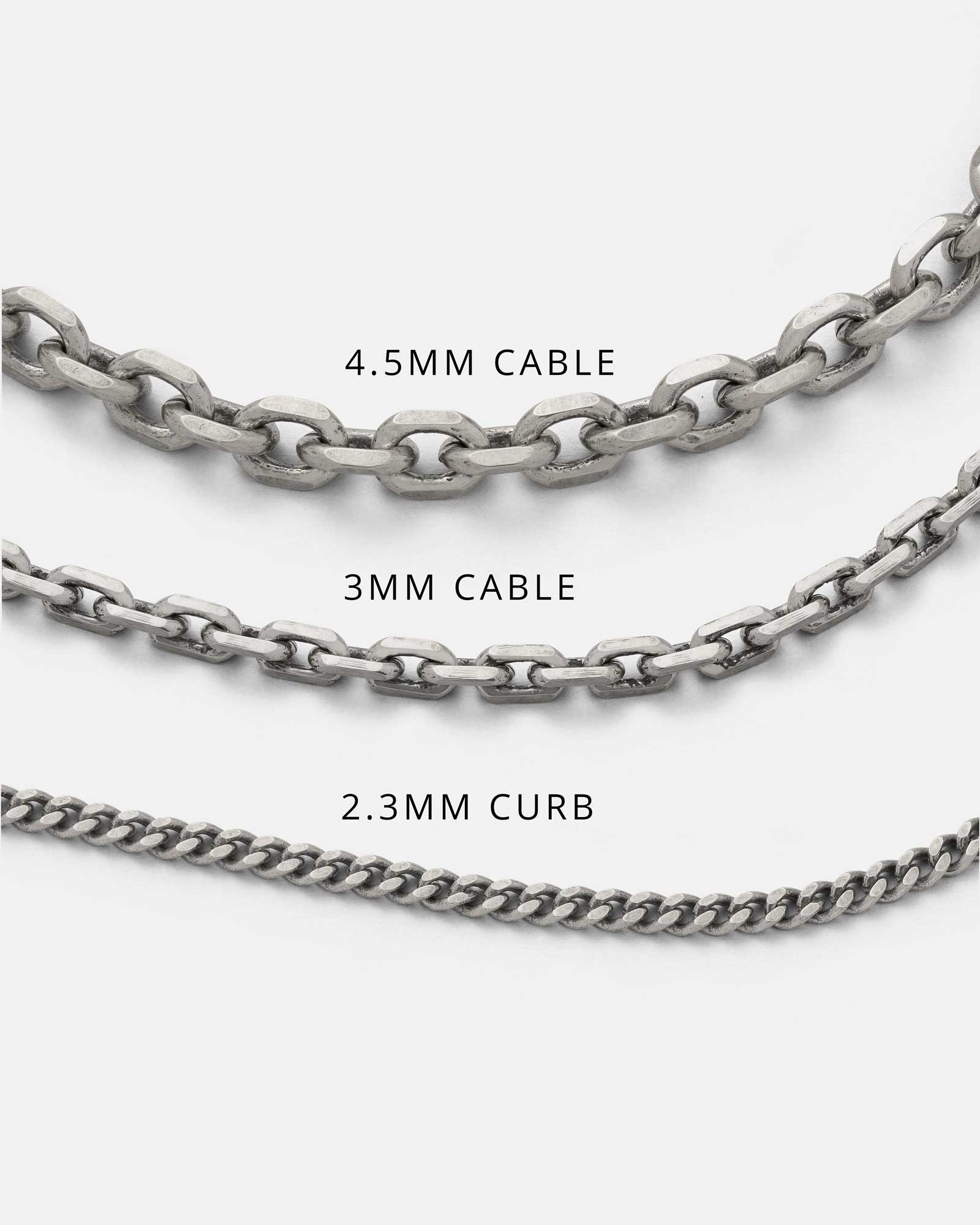 925 sterling silver pendant chain styles on white background