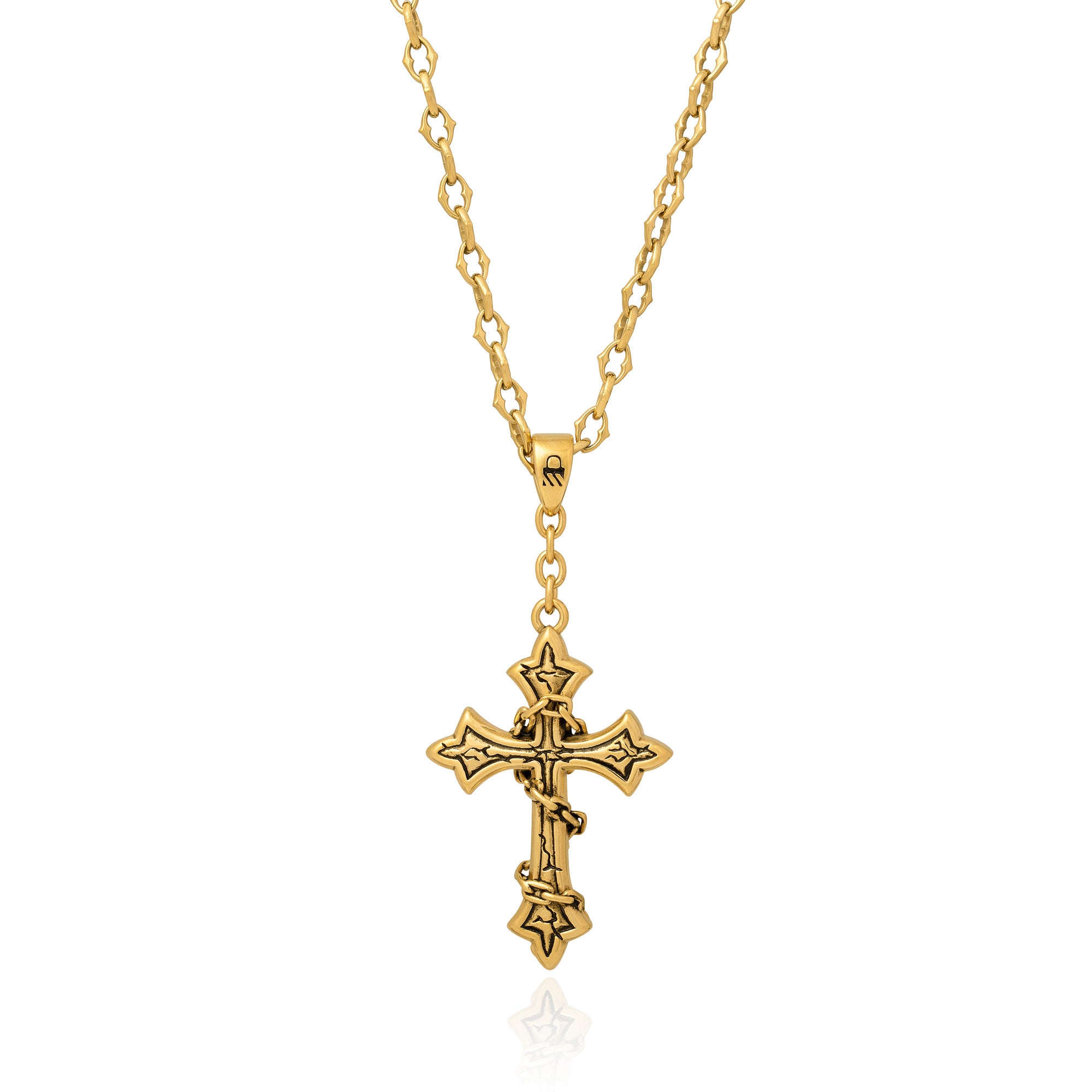 gothic spiked chain with cross pendant in 18k gold