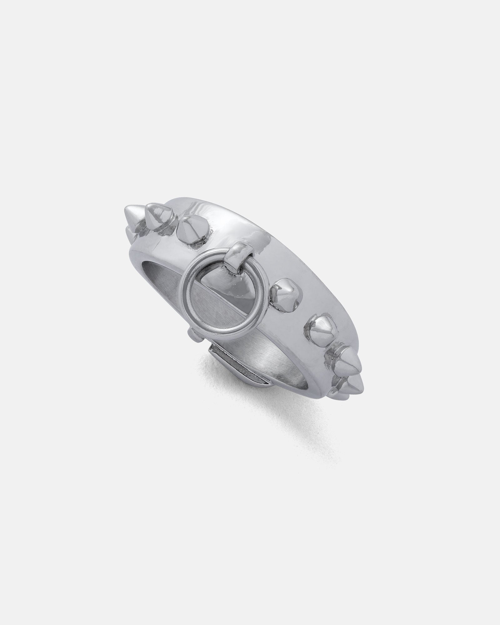 spiked dog collar ring with O hoop in the centre on white background
