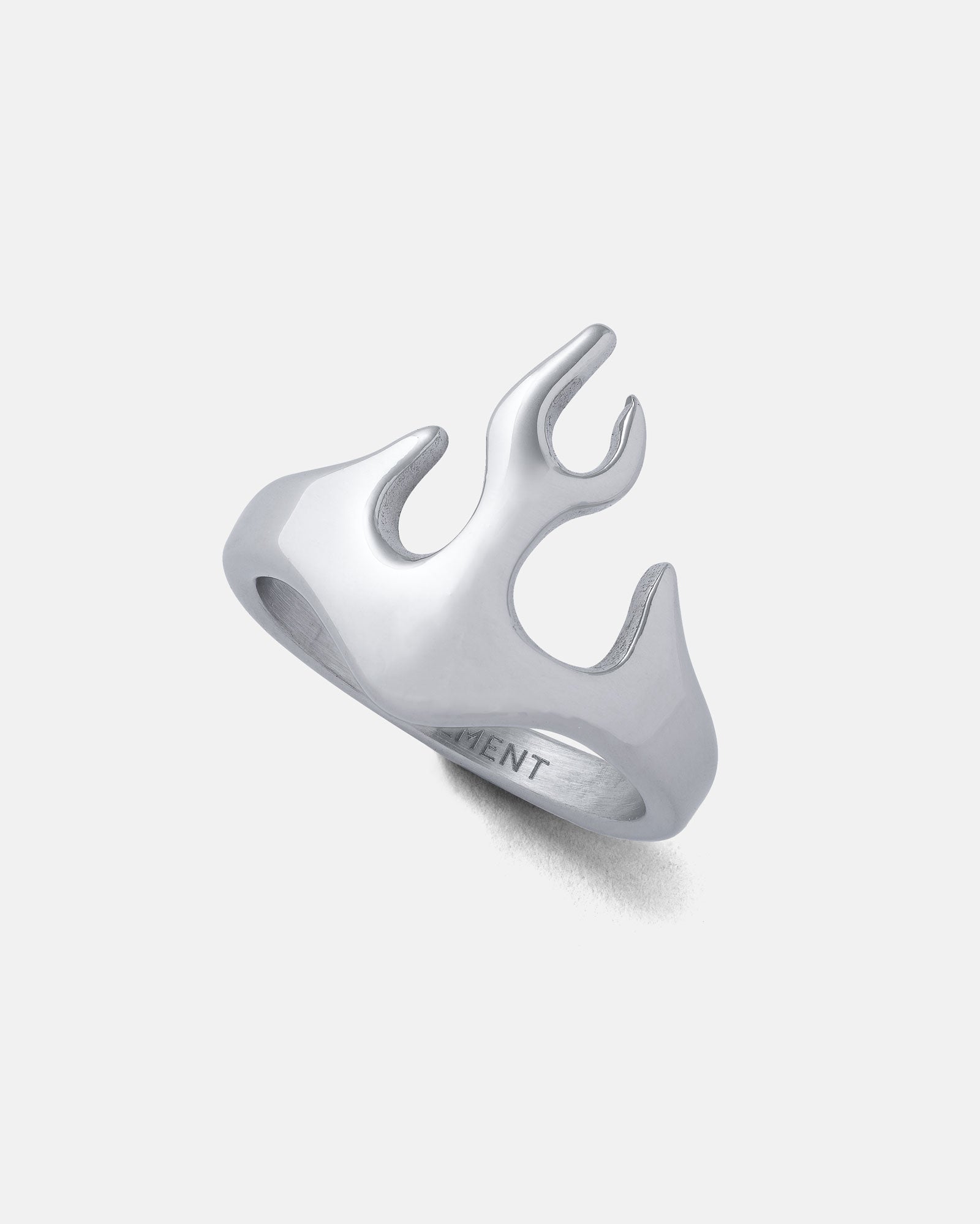 silver ring with flame design by statement collective
