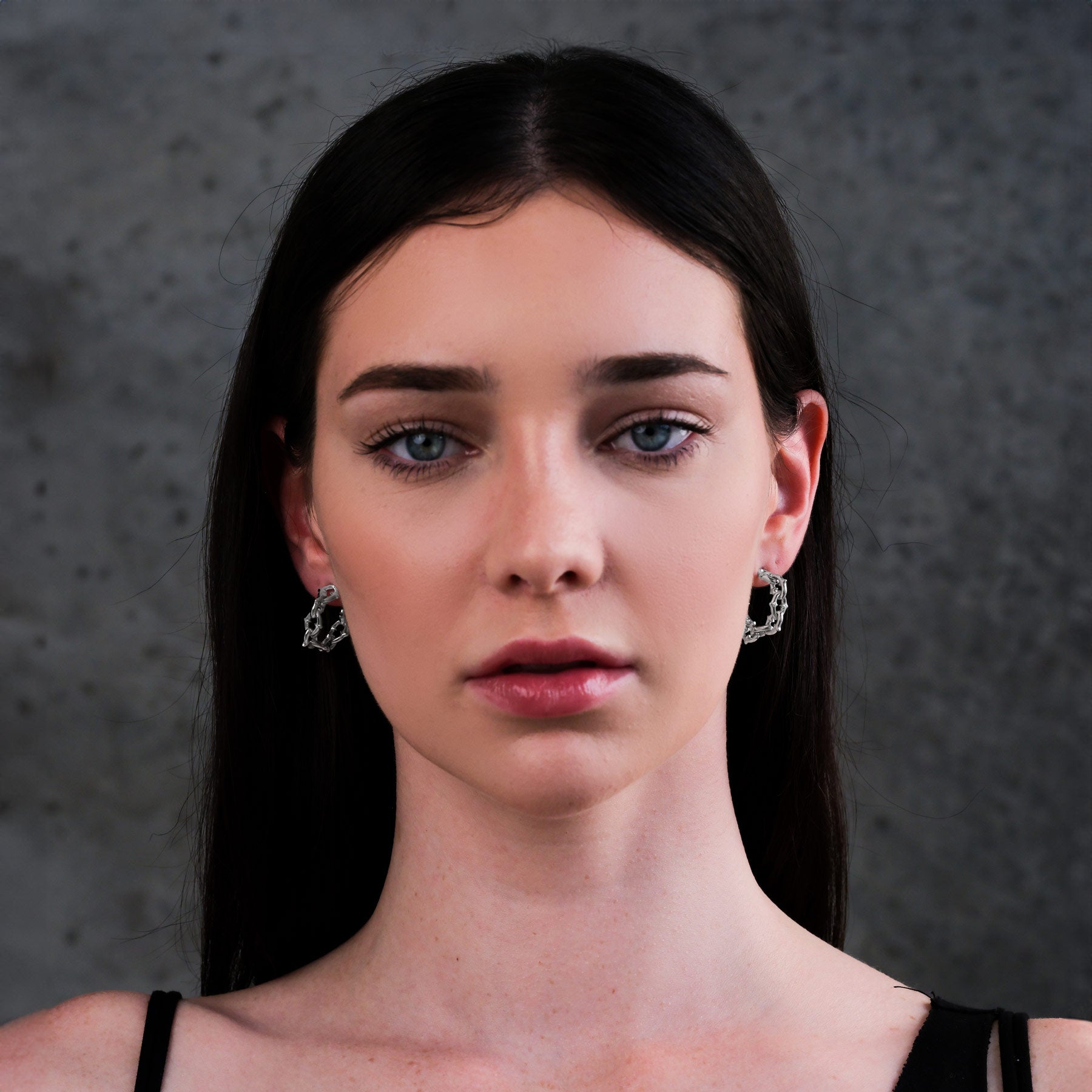 Unisex spiked hoop chain silver earrings