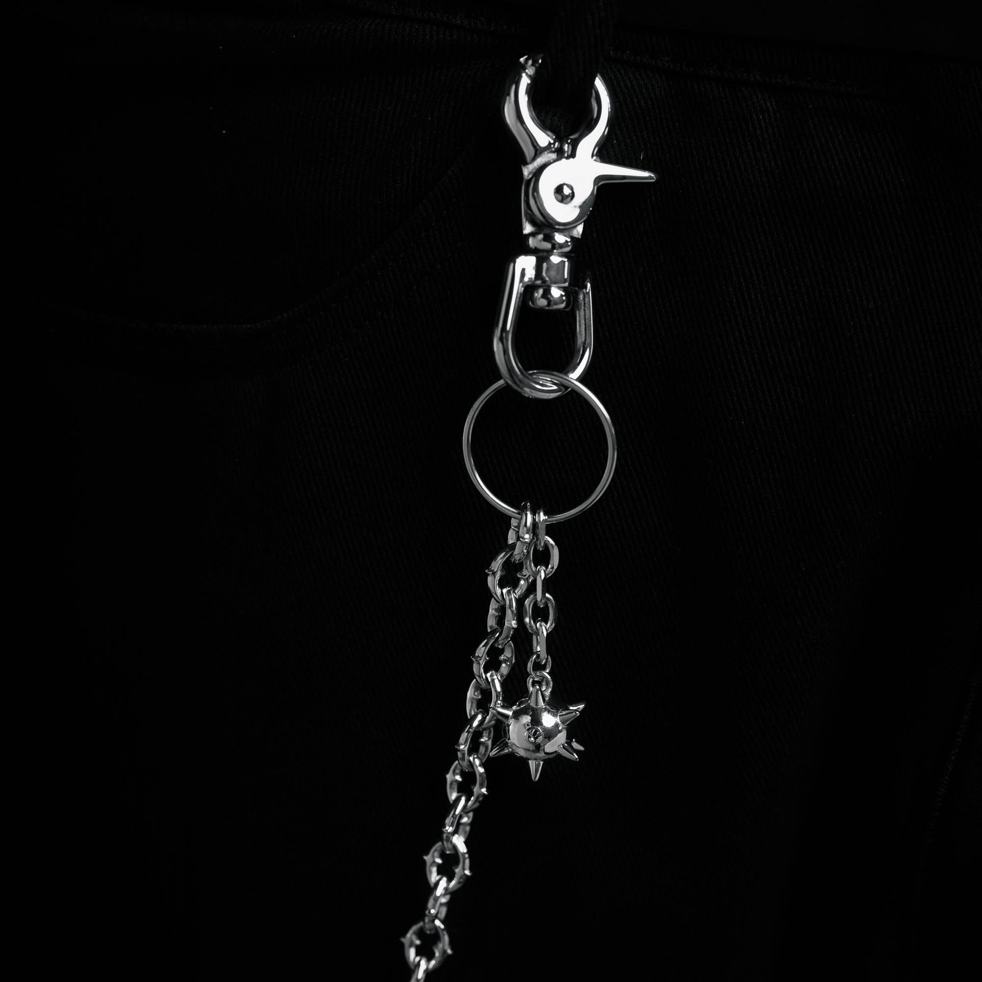 close up 9mm spiked cable link wallet chain spiked ball charm on cable link chain