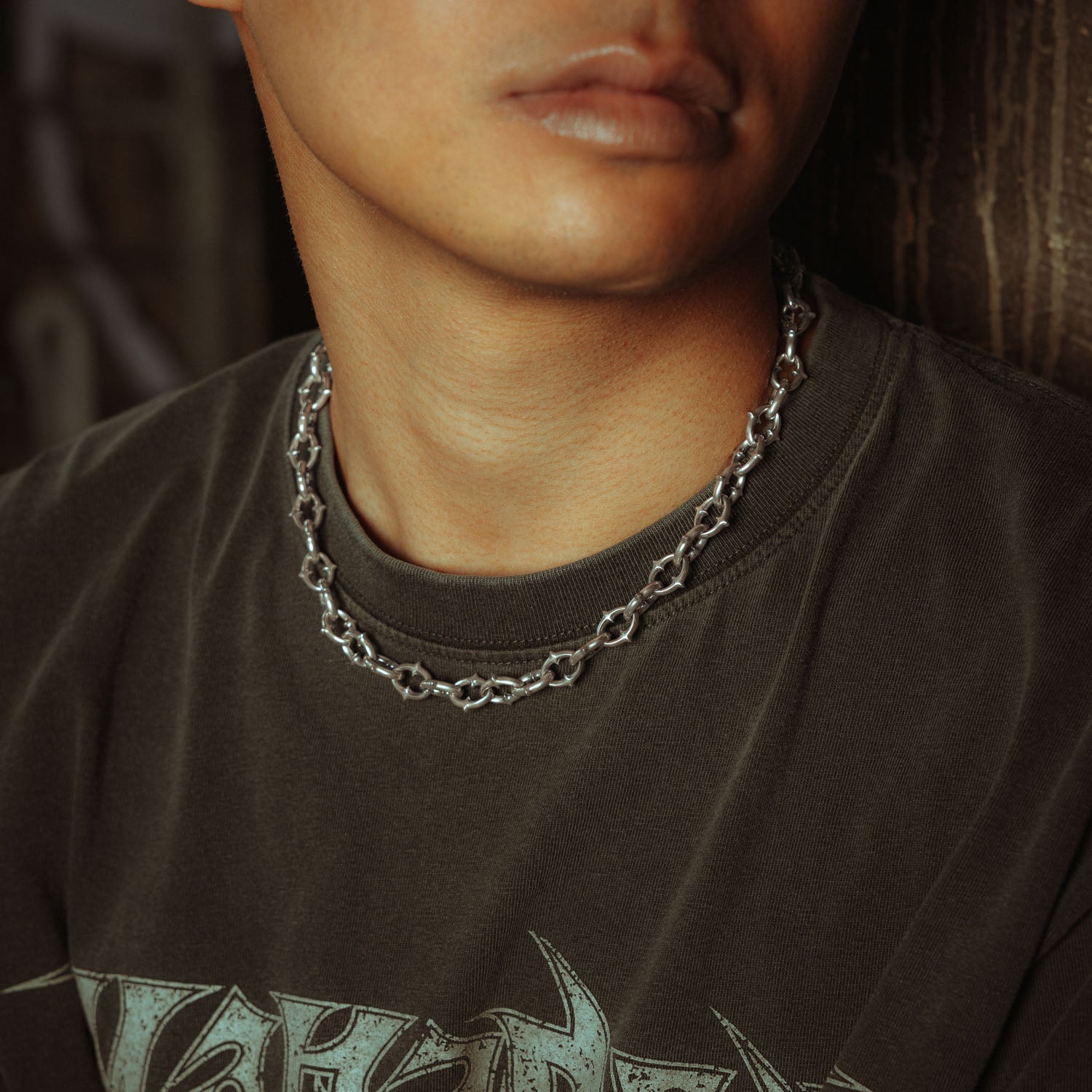 9mm spiked chain in sterling silver  on male model