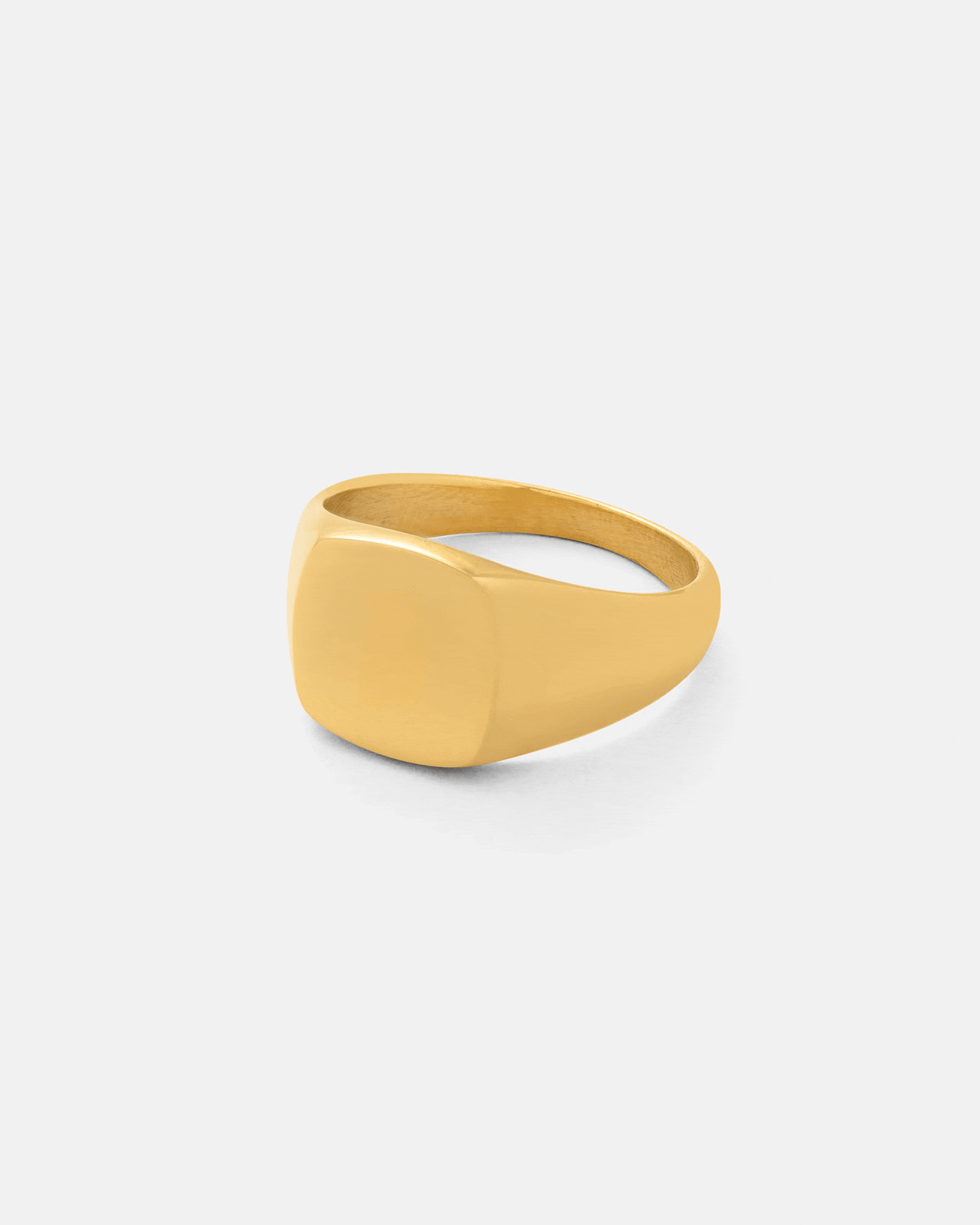 The Minimal Signet Ring (Gold) by Statement Collective features a smooth, flat rectangular top in plain gold, shown on a light gray background.