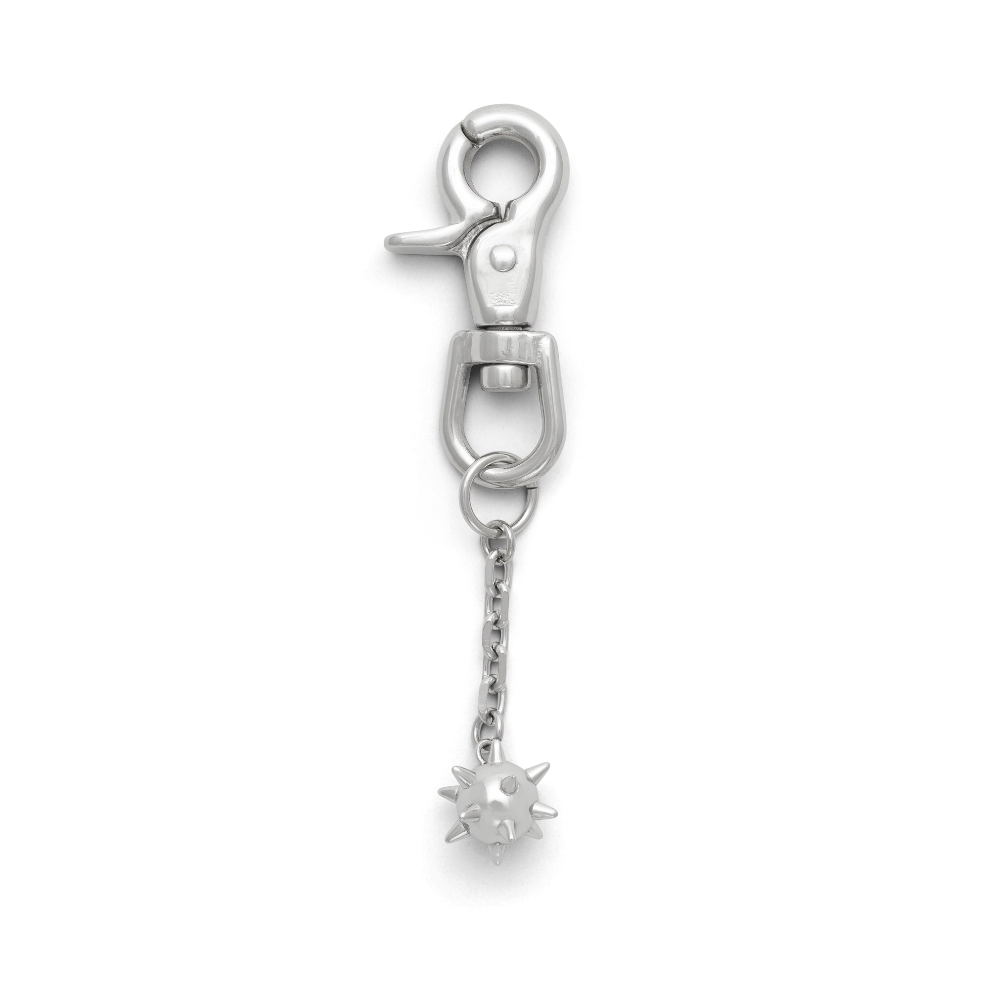 stainless steel clasp with spiked mace ball on chain against white background