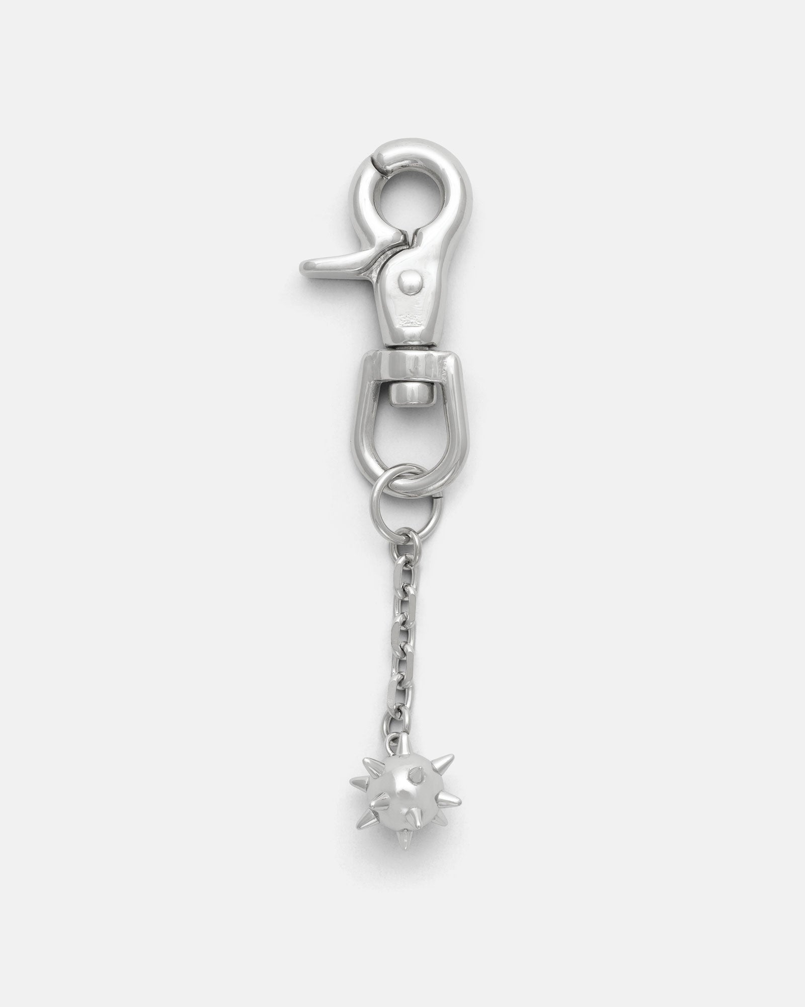 The Morning Star Belt Clip is a silver keychain made from 316L stainless steel, featuring a swivel clasp, a short chain, and a small spiked ball pendant at the end.