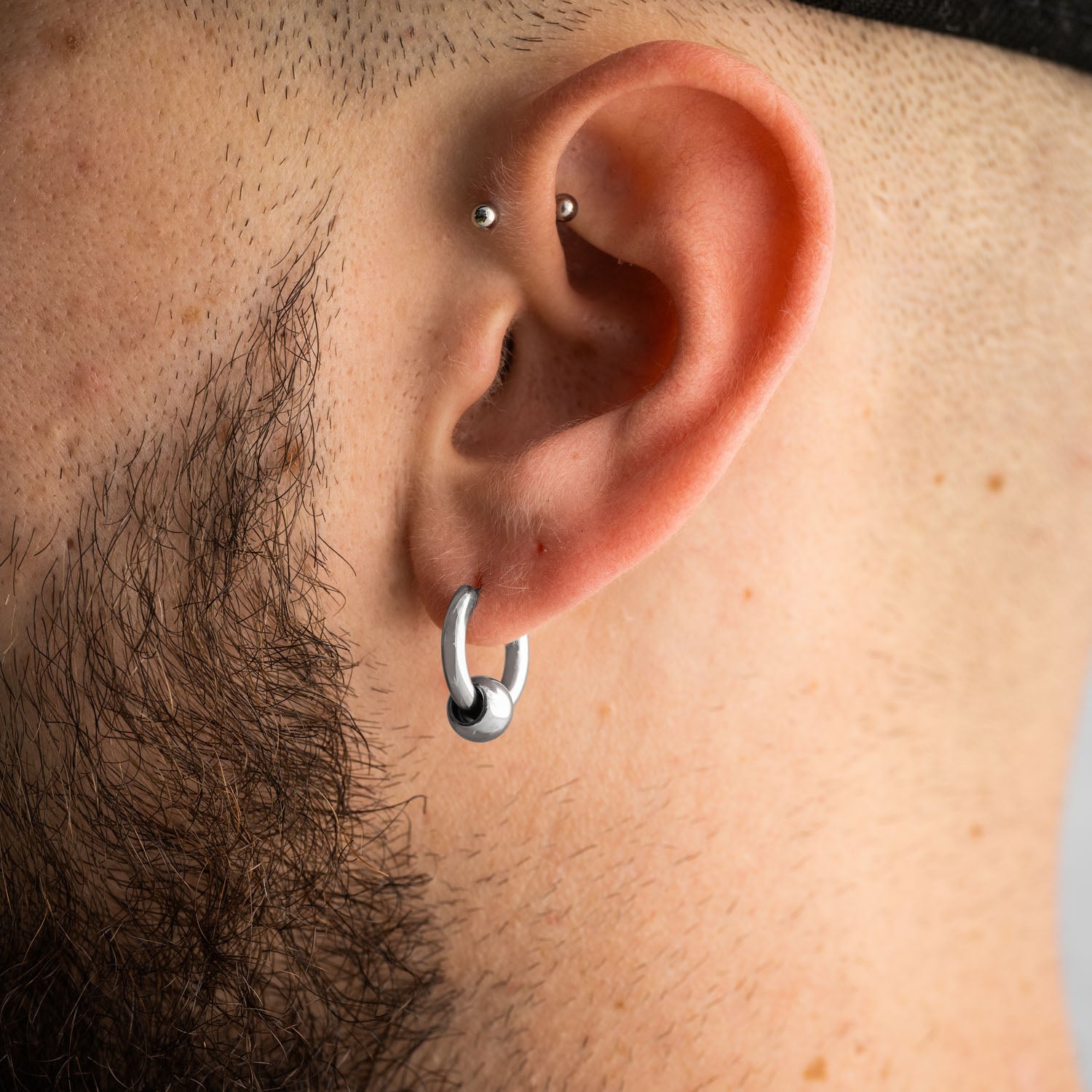 silver hoop earring with ball bead mens