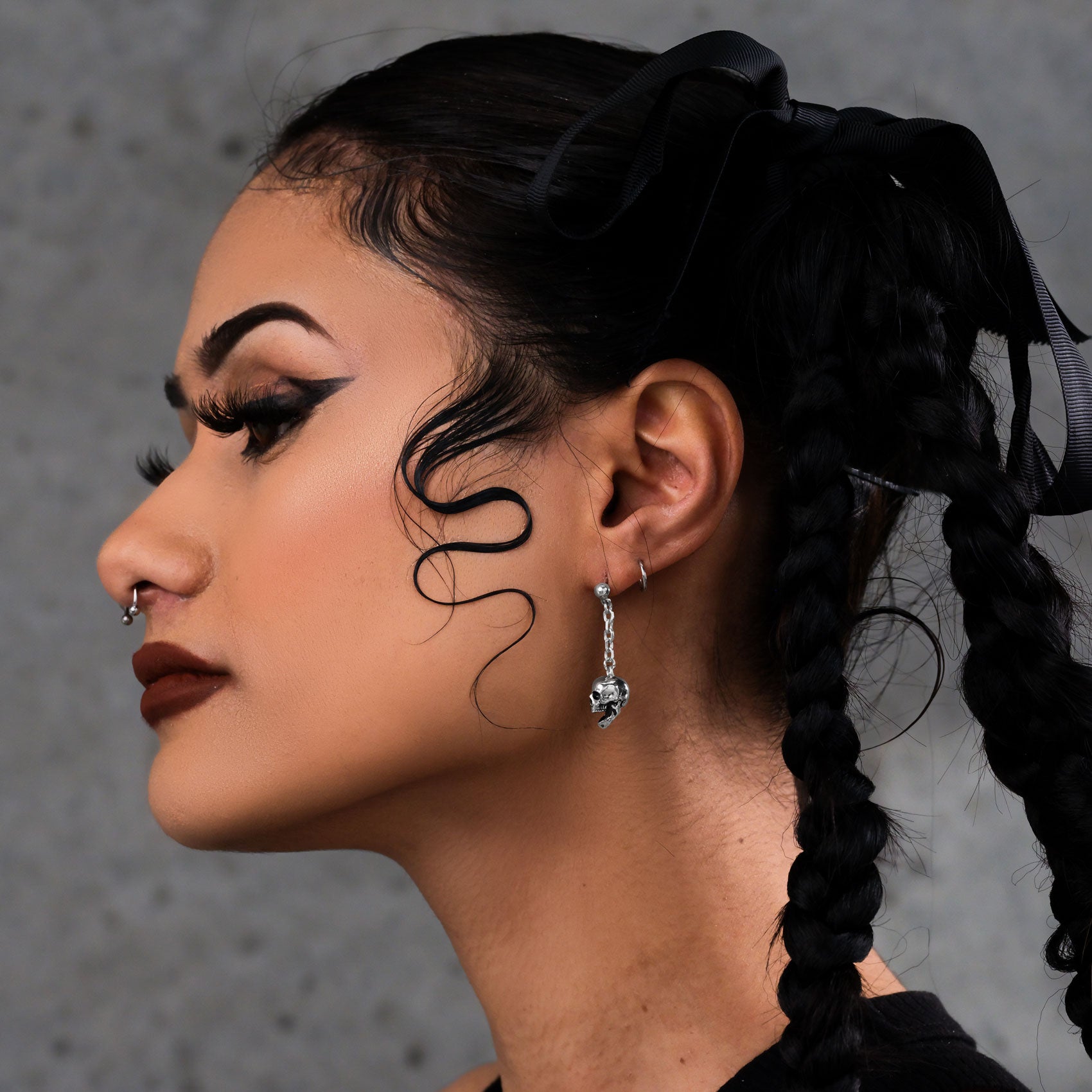 Skull on chain drop stud earrings for women