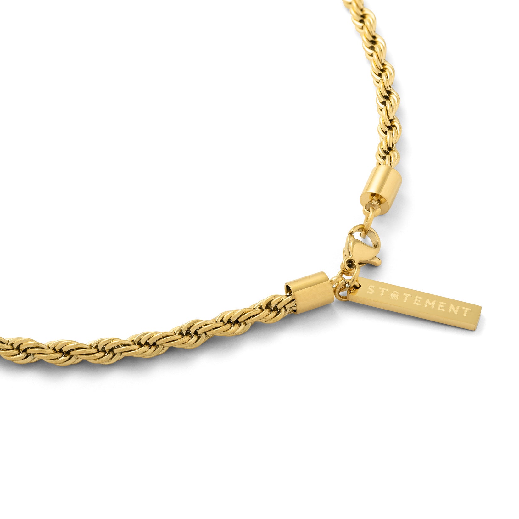 rope chain in gold with tag on white