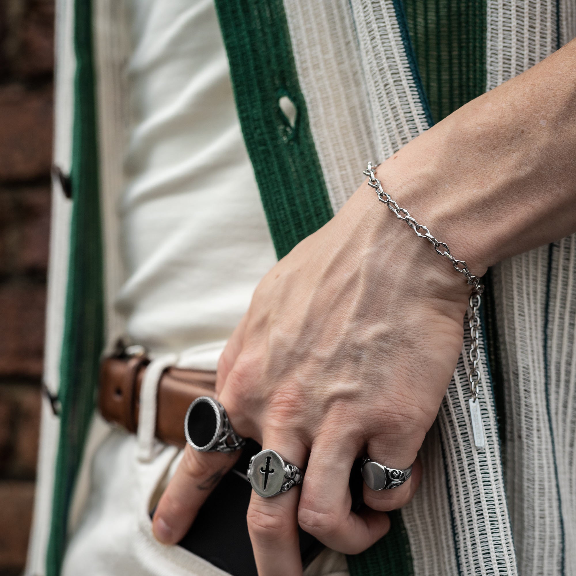 Mens 6mm spiked chain bracelet with extender