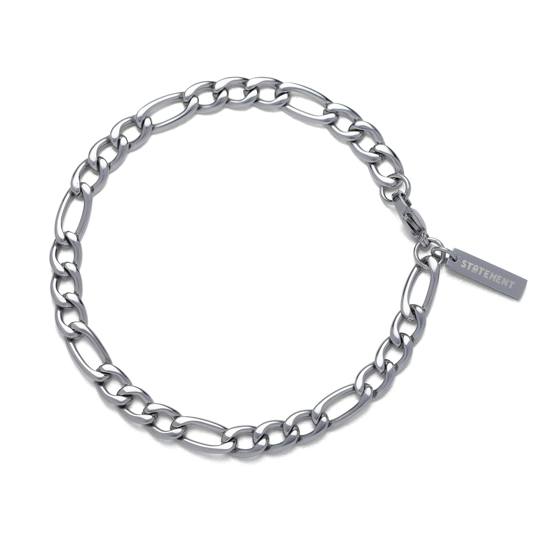 silver figaro chain bracelet on white backgroun