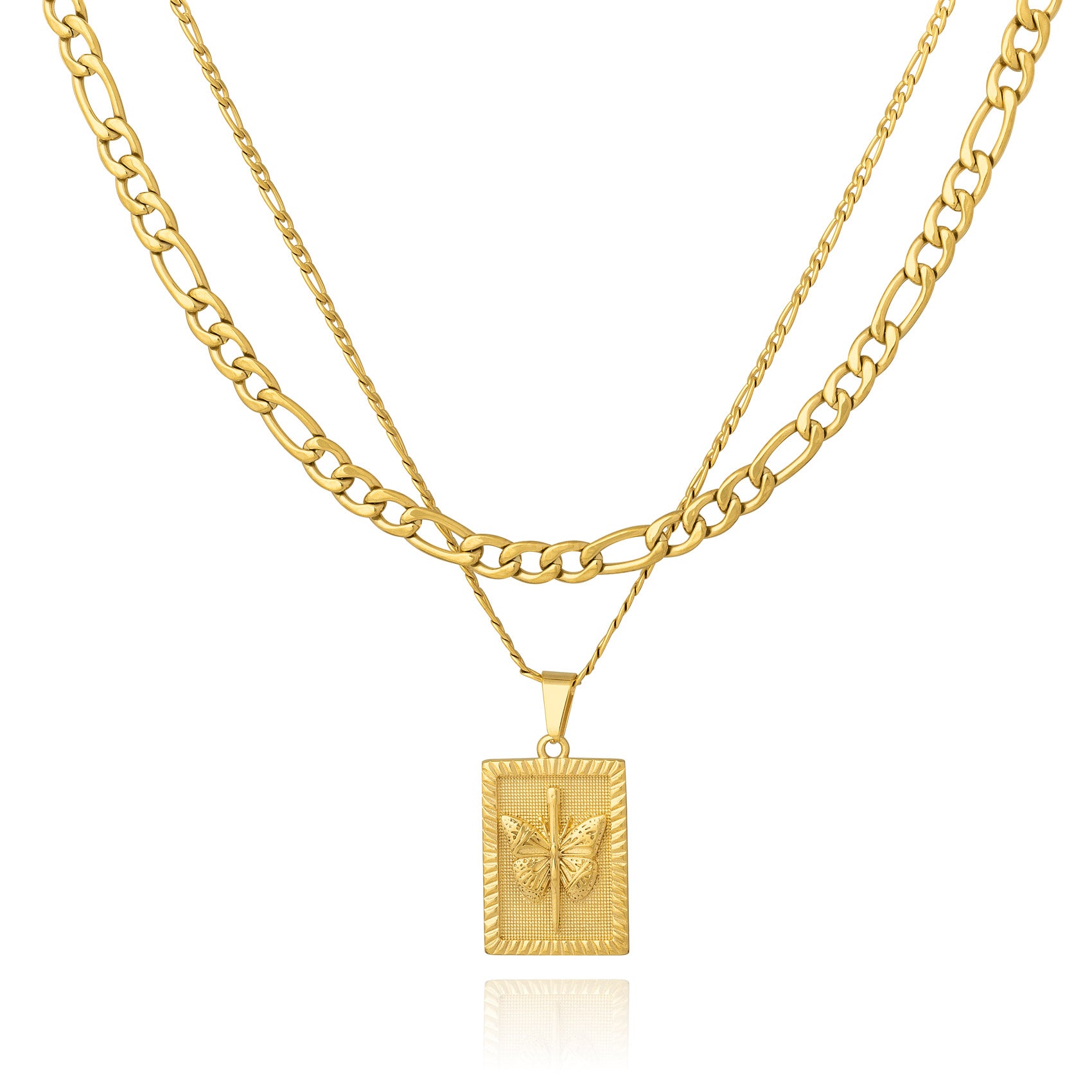 Gold Figaro Pendant Chain Set by Statement Collective