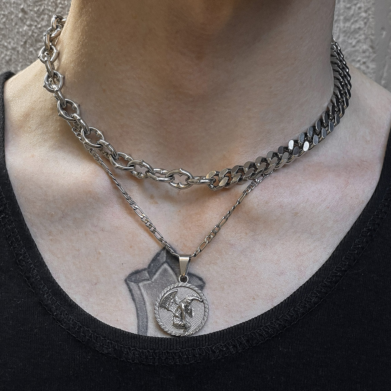 Half & Half Spiked Chain Link Choker (Adjustable) Necklaces STATEMENT 