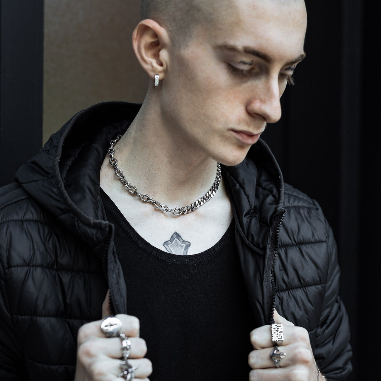 Half & Half Spiked Chain Link Choker (Adjustable) Necklaces STATEMENT