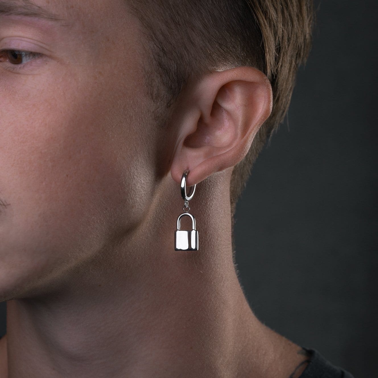 Mini Silver Padlock Mens Earring By Statement_02