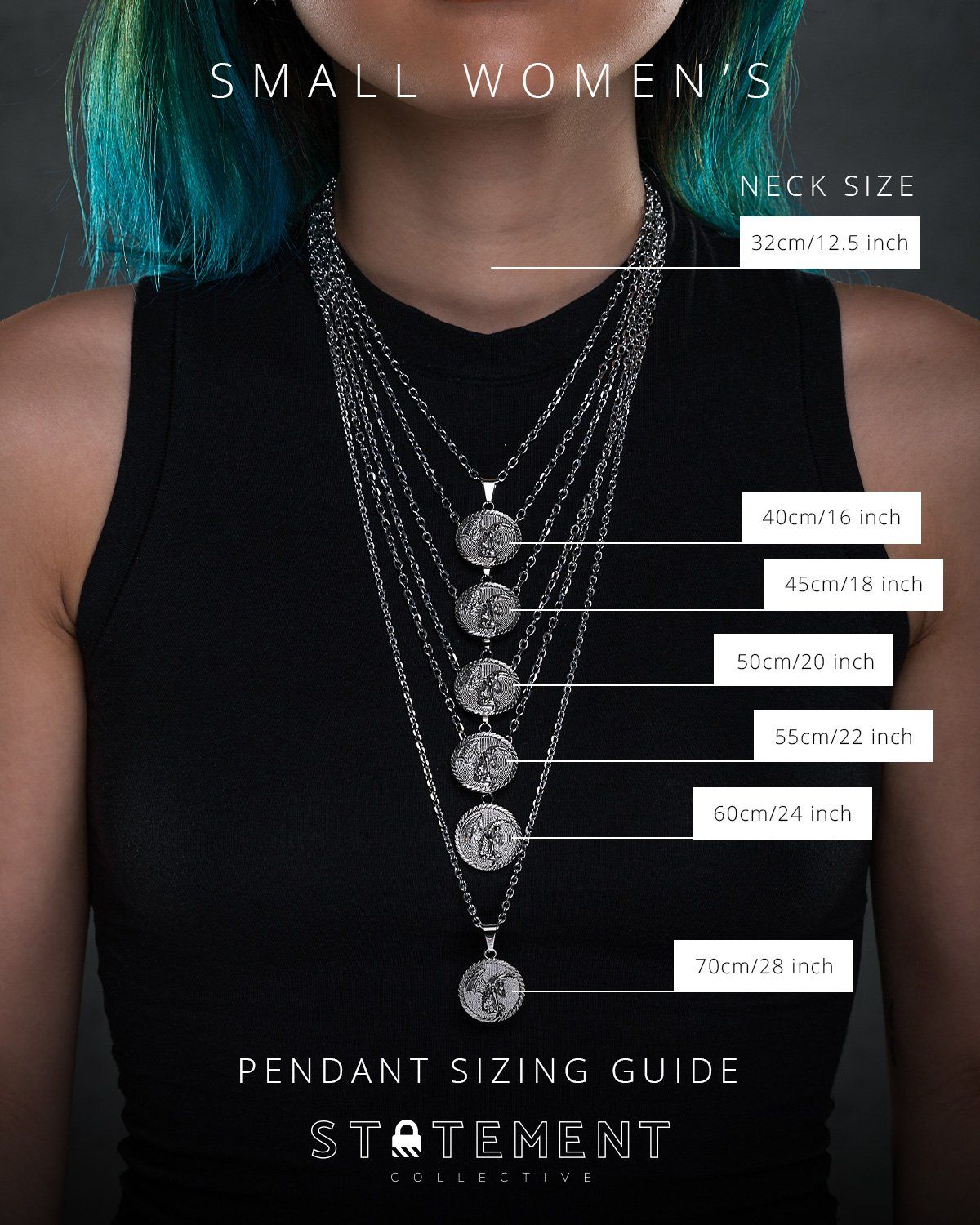 Pendant necklace sizing guide for small neck women
