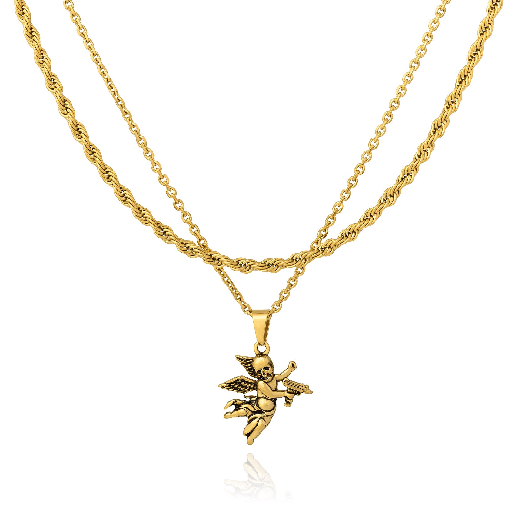 Gold Rope Chain Pendant necklace Set by statement collective