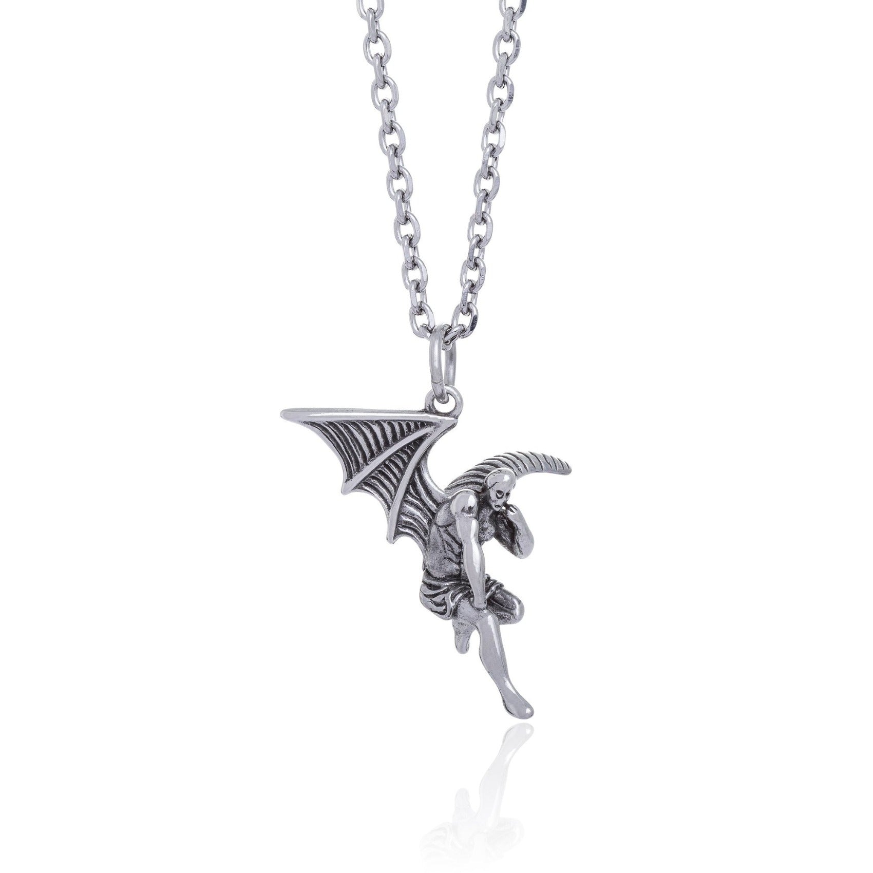 fallen angel necklace pendant with chain on white background