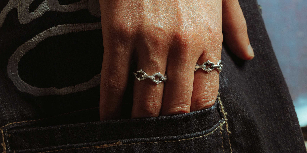 925 sterling silver heart ring with skulls for men