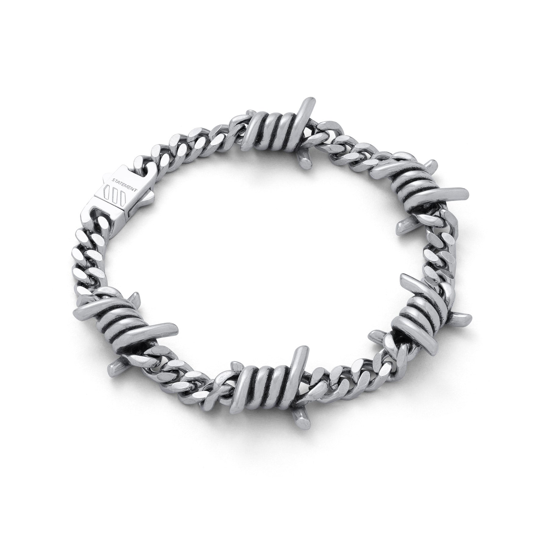 Silver barbed wire cuban link bracelet chain