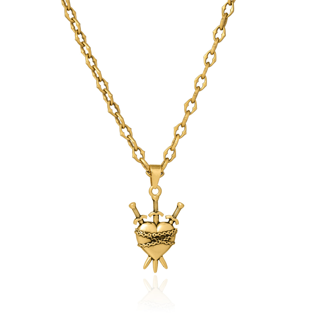 gold heart pendant on spiked chain 18k gold