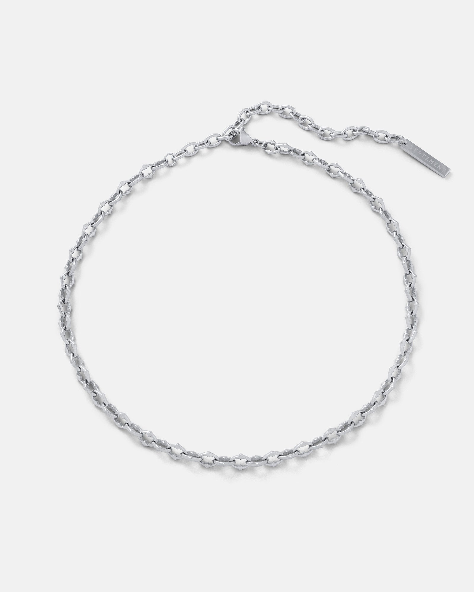 Silver Spiked Chain with extender for size variants on white
