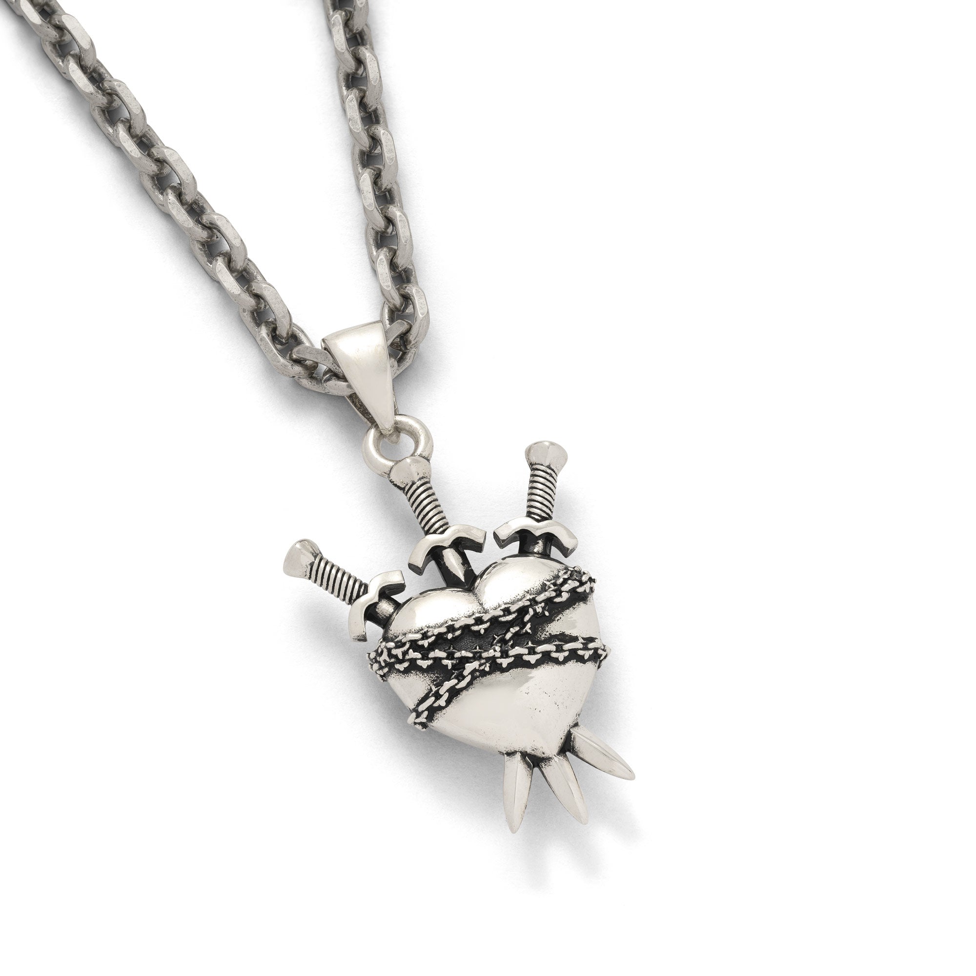 heart with 3 swords in 925 sterling silver tarot pendant necklace by statement collective