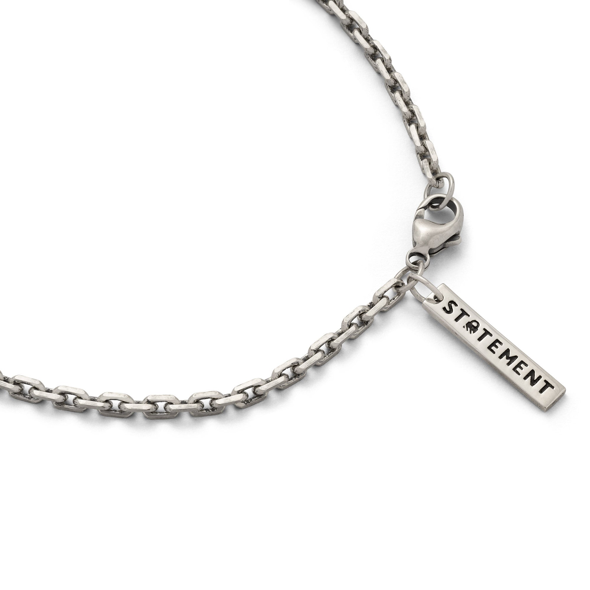 3mm cable chain in sterling silver on white background 