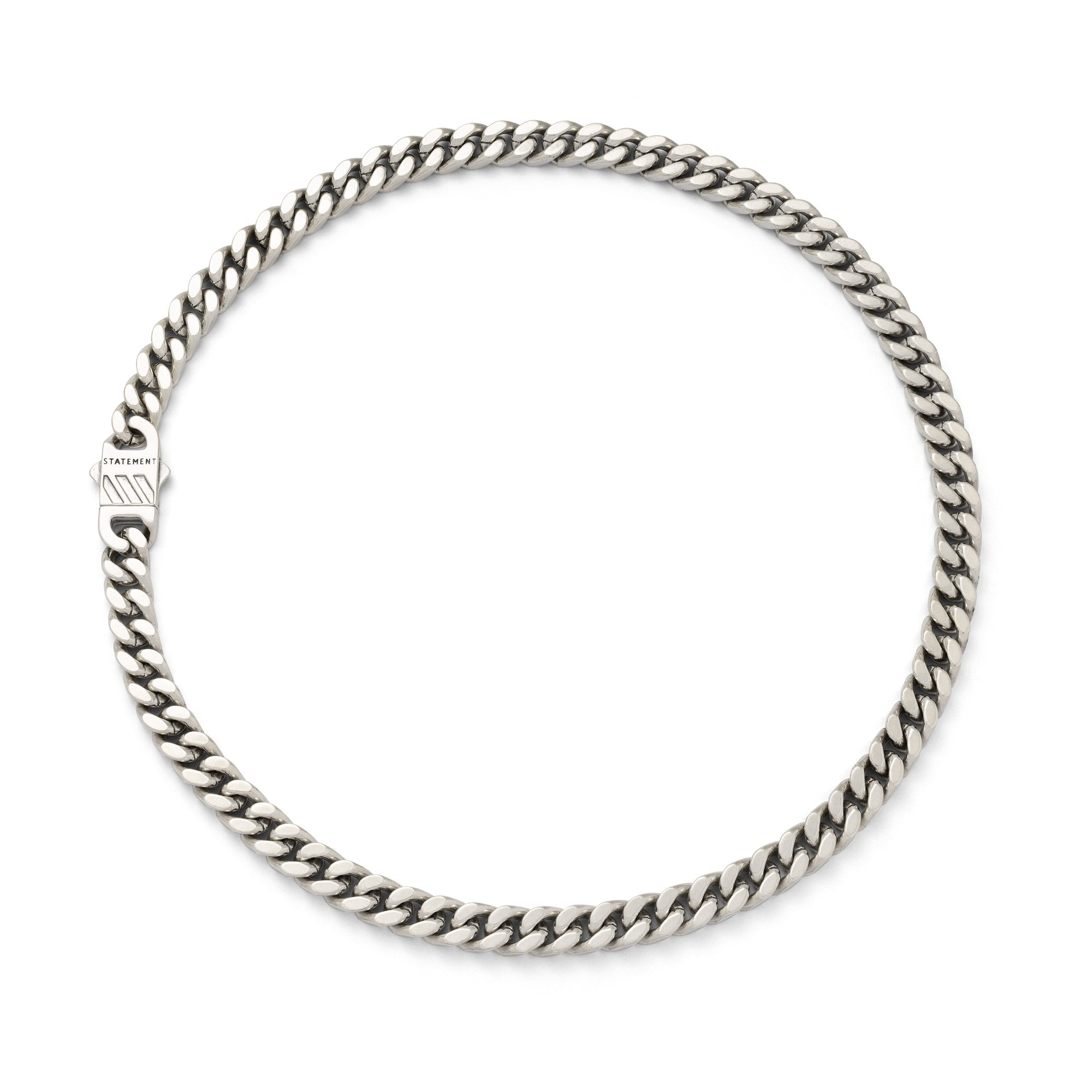 silver 9mm cuban chain in circle, on white background 