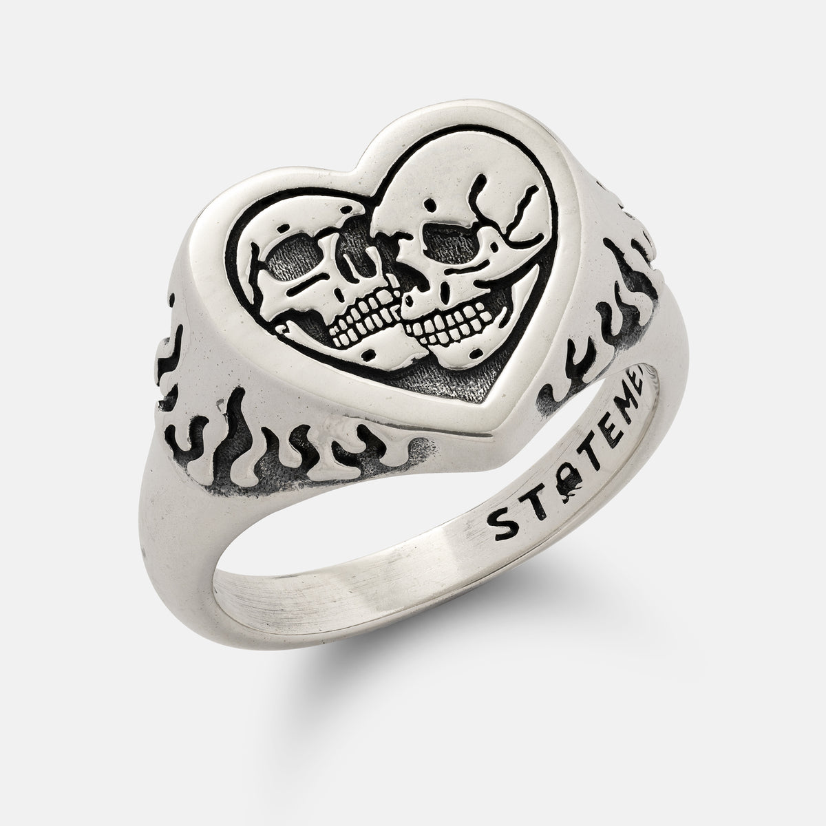 Heart Shaped Ring With Skulls in 925 Sterling Silver By Statement