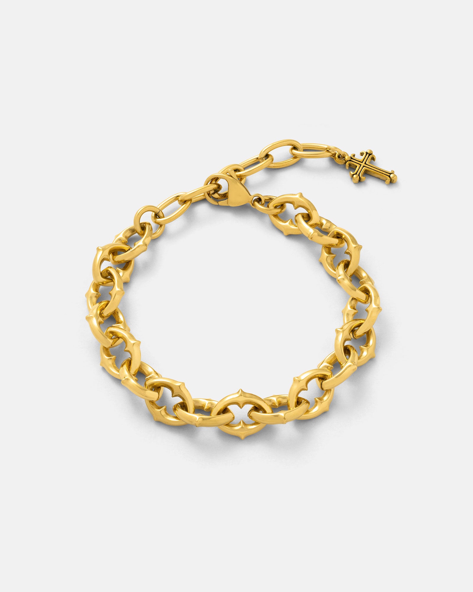Gold 9mm Spiked chain Bracelet with by statement collective on grey background