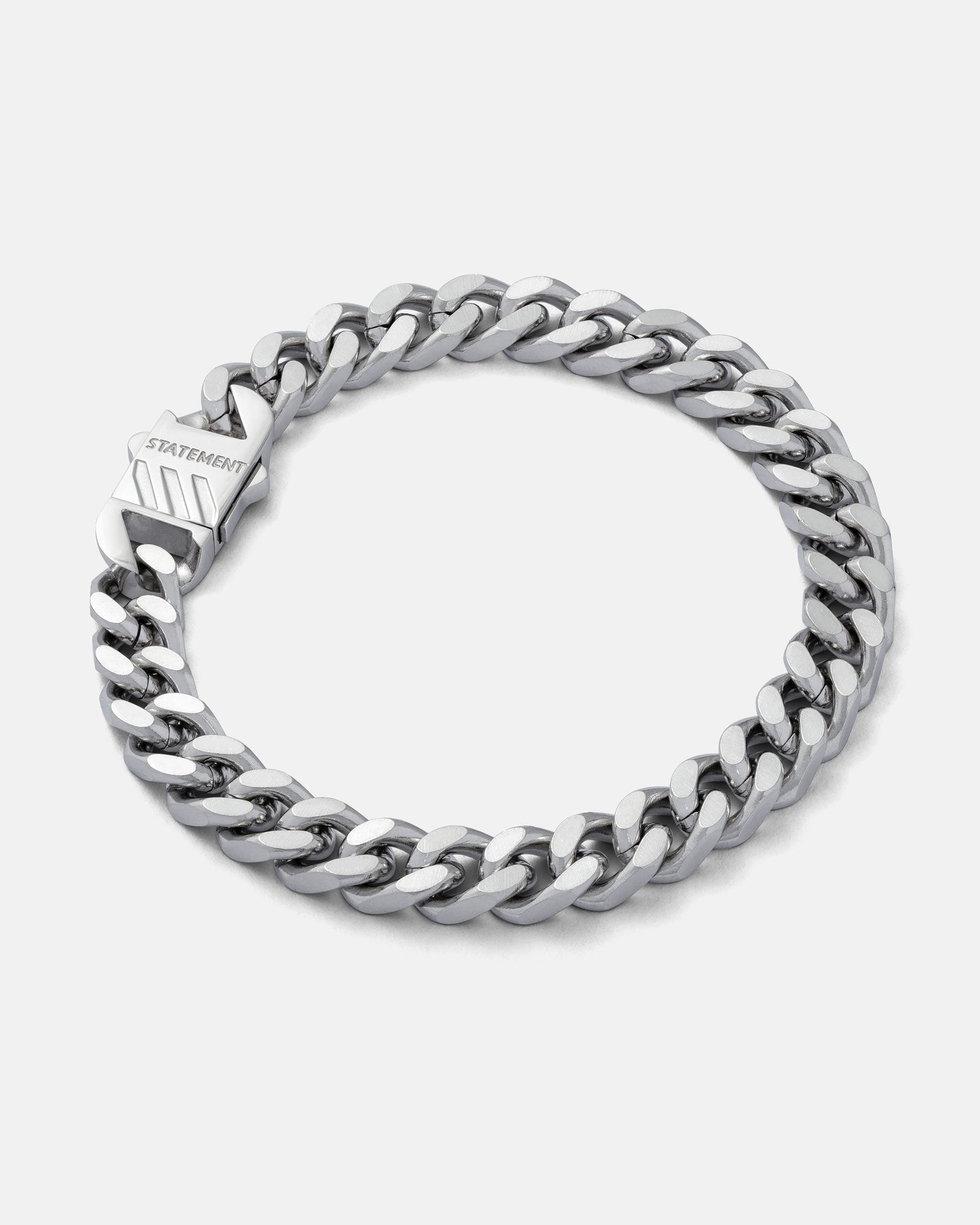 9mm cuban link bracelet in silver on grey background 