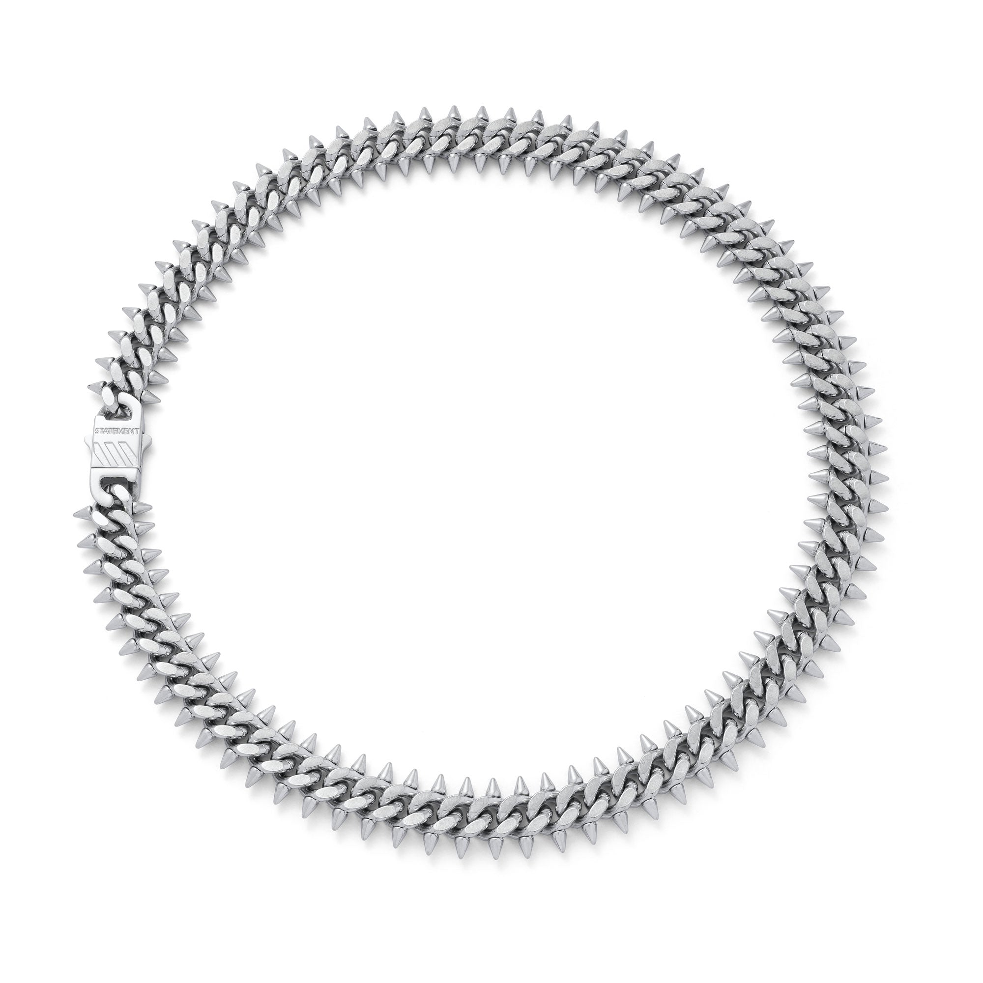 Silver 9mm Cuban chain with spikes on every link.