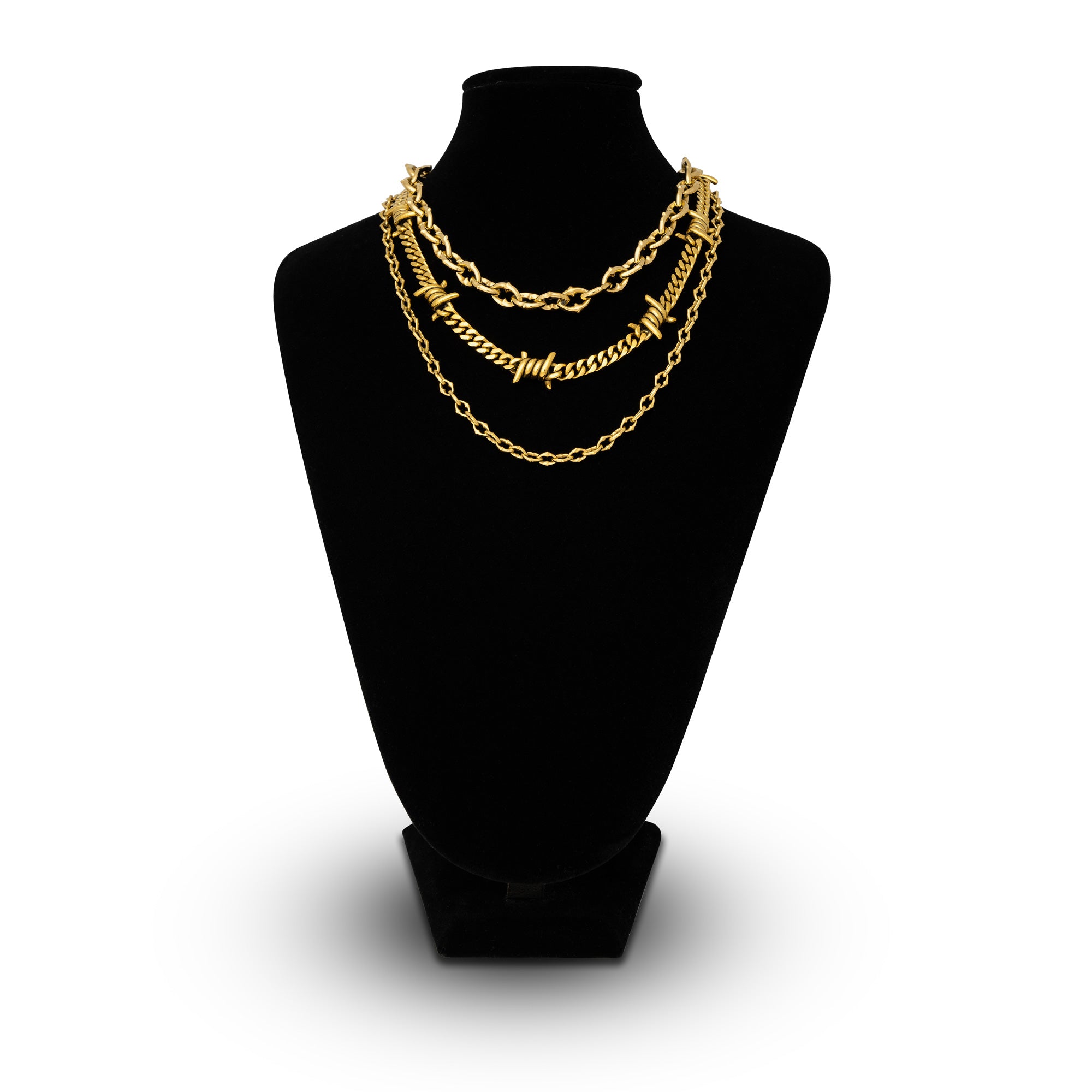 Gothic Gold chain set with spiked and barbed wire jewelry by statement collective