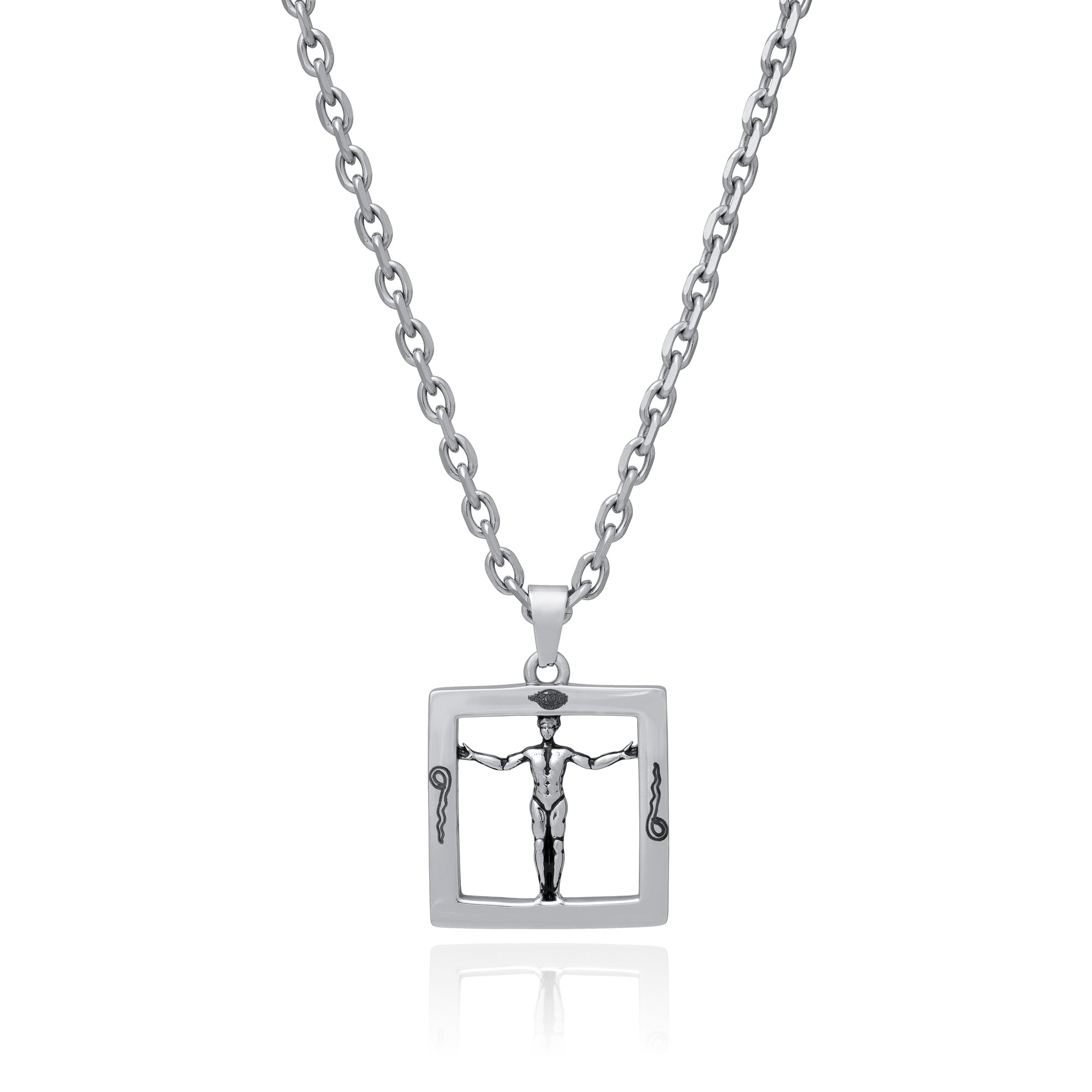Engraved silver charm pendant on chain