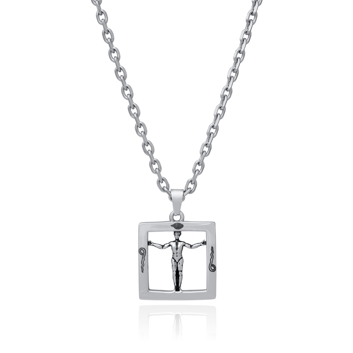 Engraved silver charm pendant on chain