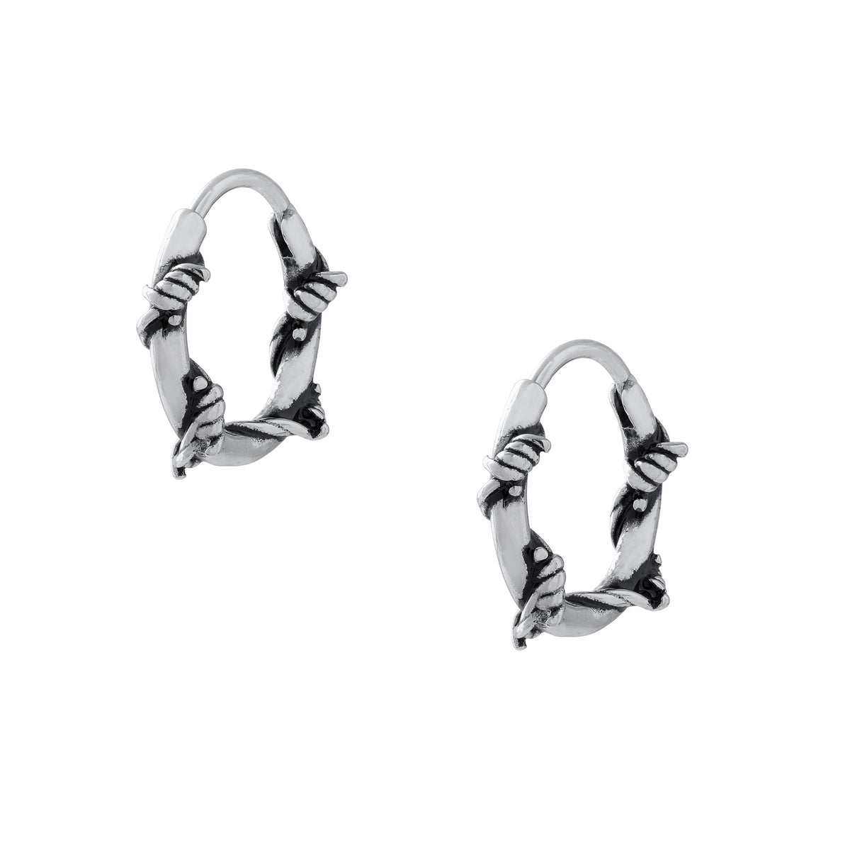 Silver barbed wire hoop earrings 